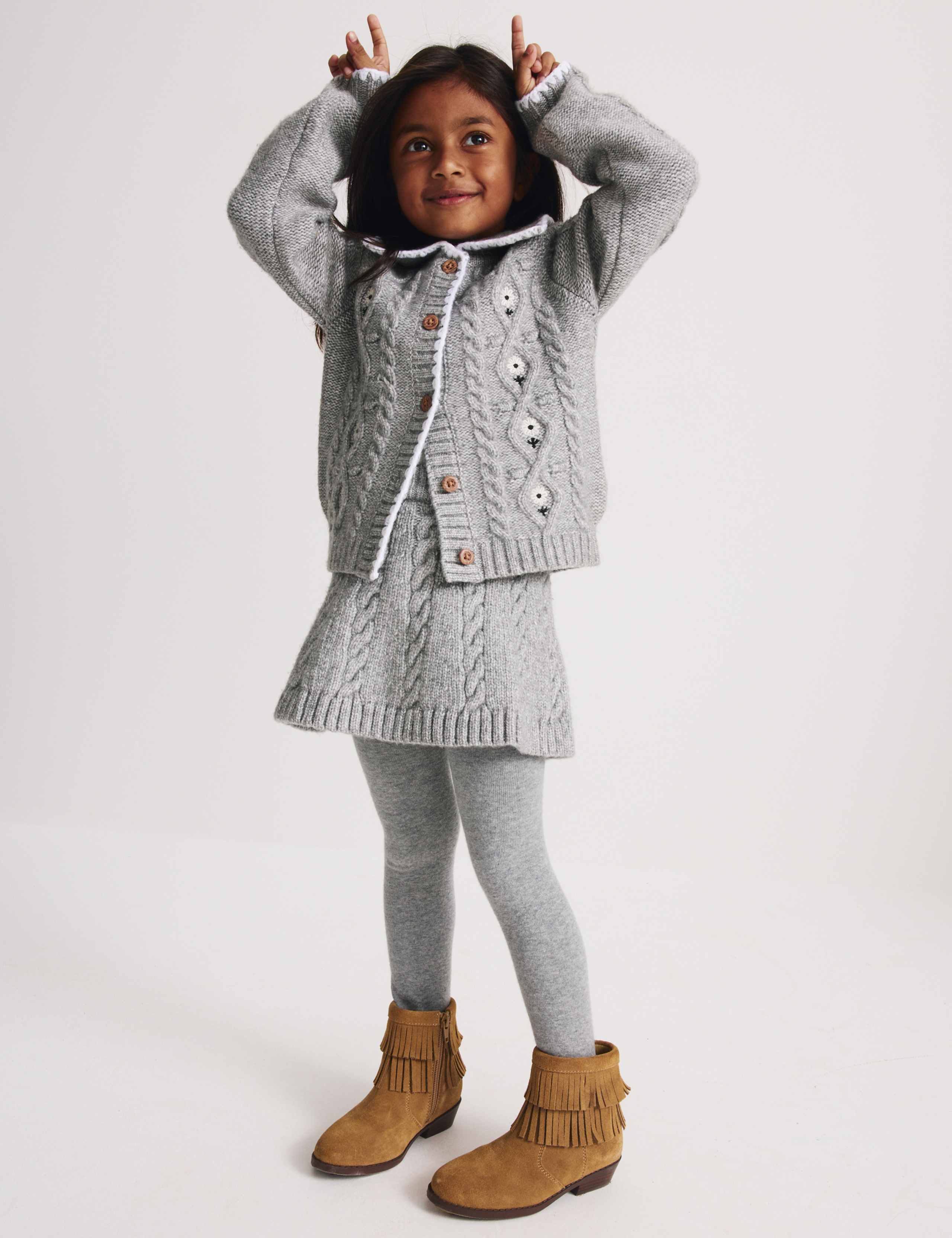 Girls - Willow & Root Cable Knit Cardigan Sweater - Girl's Sweaters In