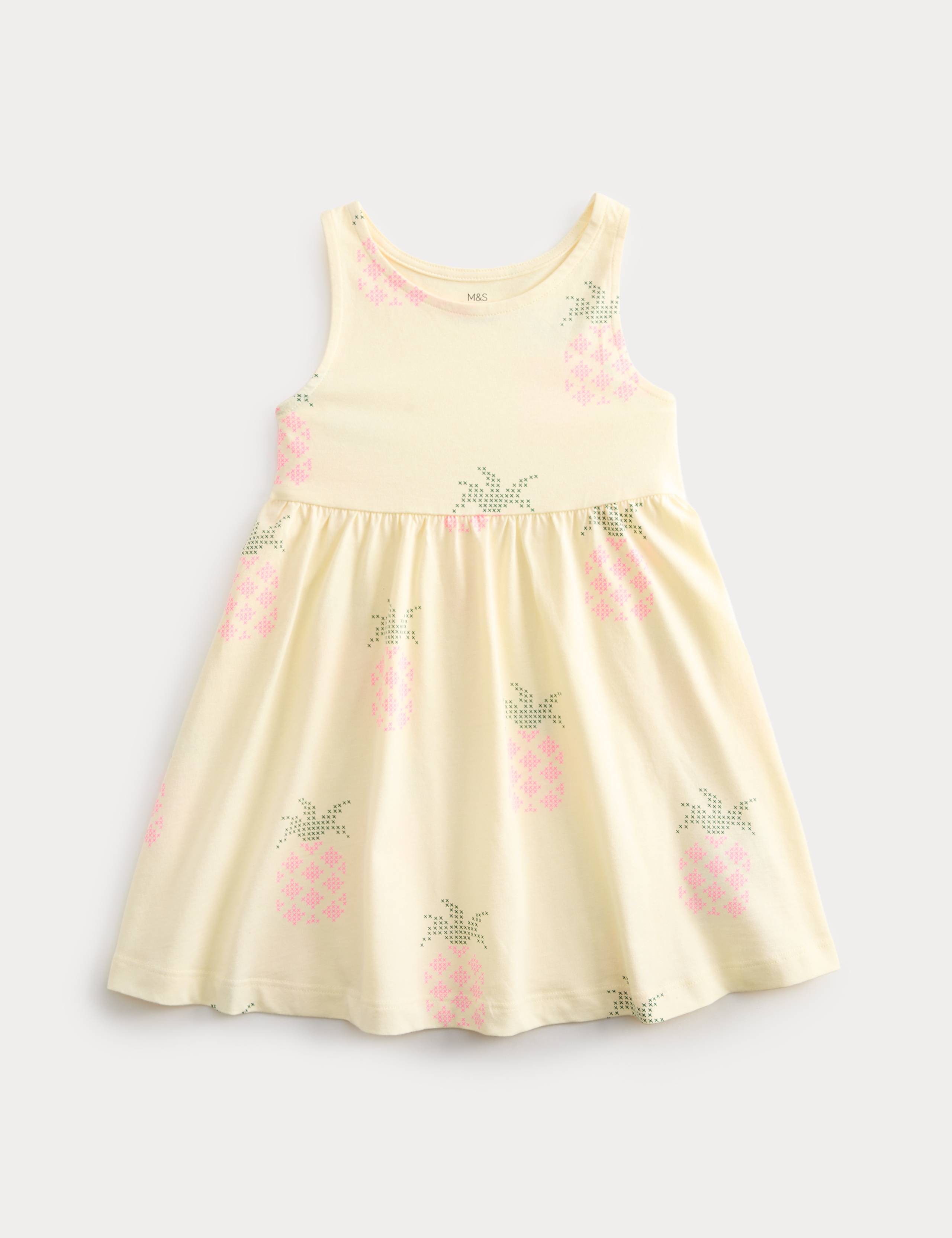 Pure Cotton Pineapple Print Dress (2-8 Yrs) 1 of 2