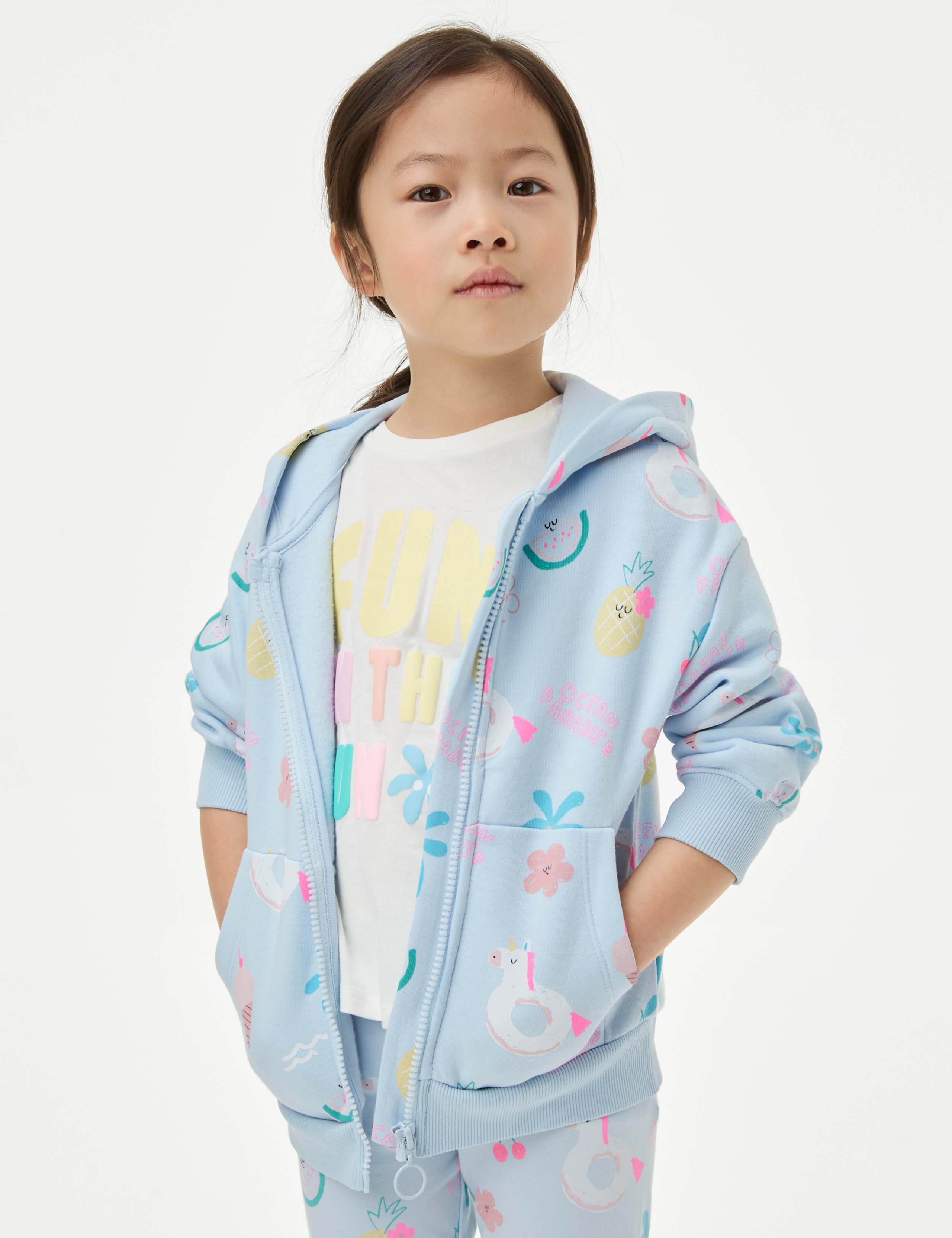 Cotton Rich Printed Zip Hoodie (2–8 Yrs) 1 of 5