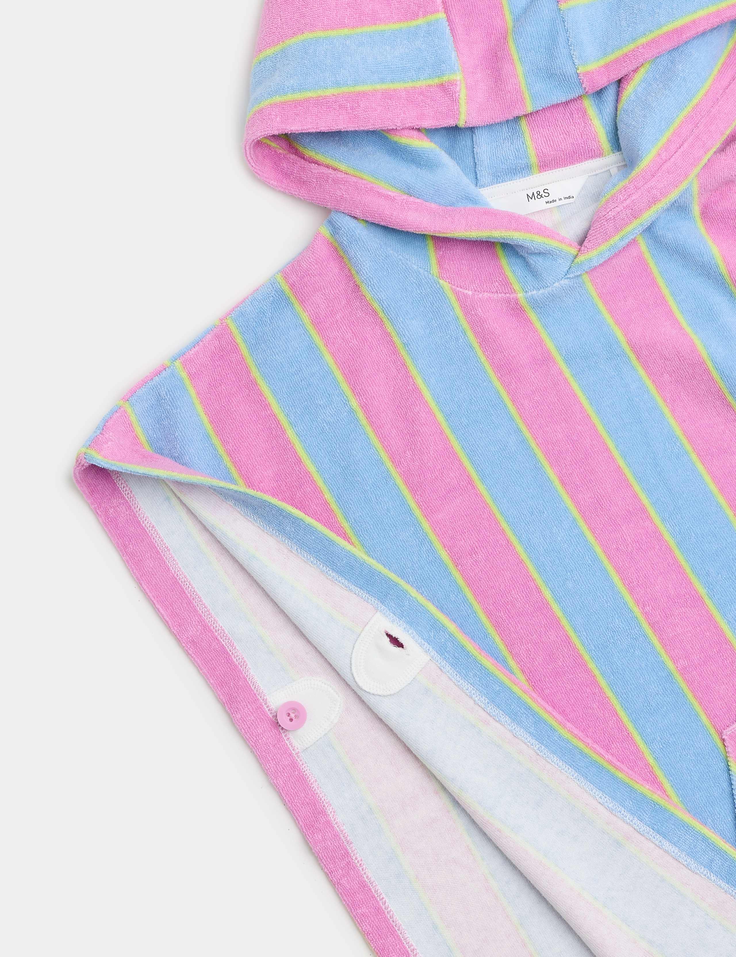 Pure Cotton Towelling Striped Hooded Poncho (2-8 Yrs) 2 of 2