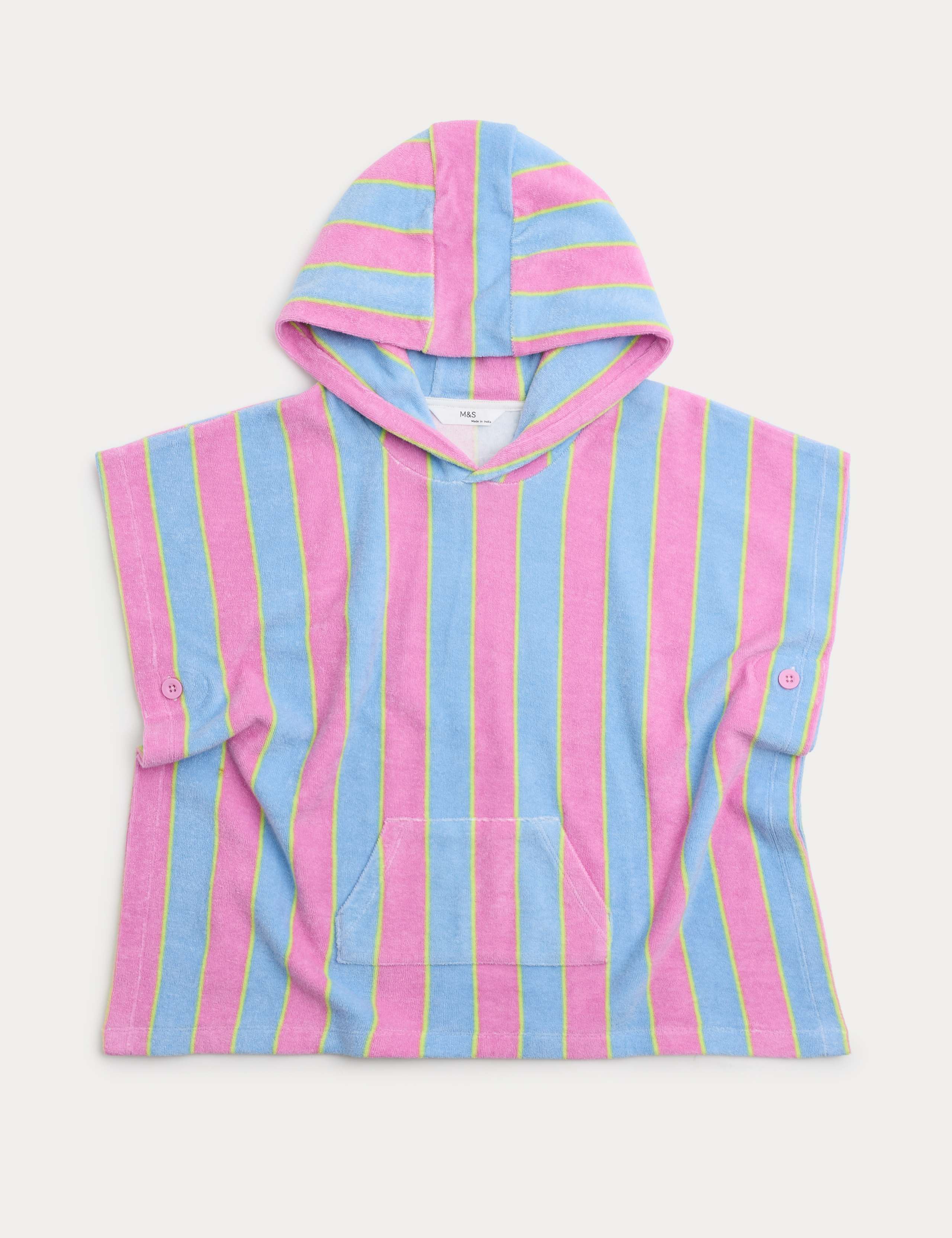 Pure Cotton Towelling Striped Hooded Poncho (2-8 Yrs) 1 of 2