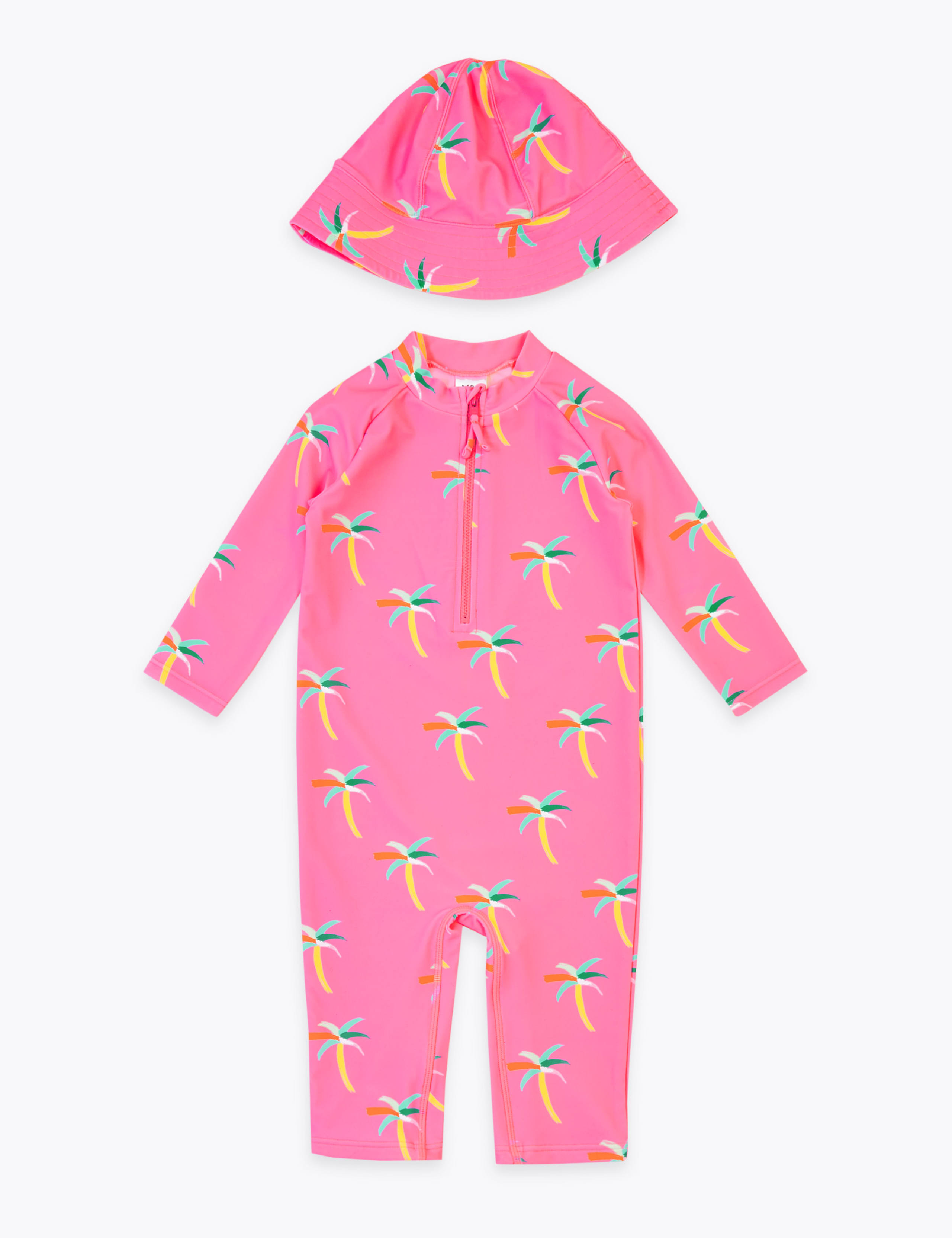 2 Piece Palm Print Swimsuit & Hat Set (2-7 Yrs) 1 of 4