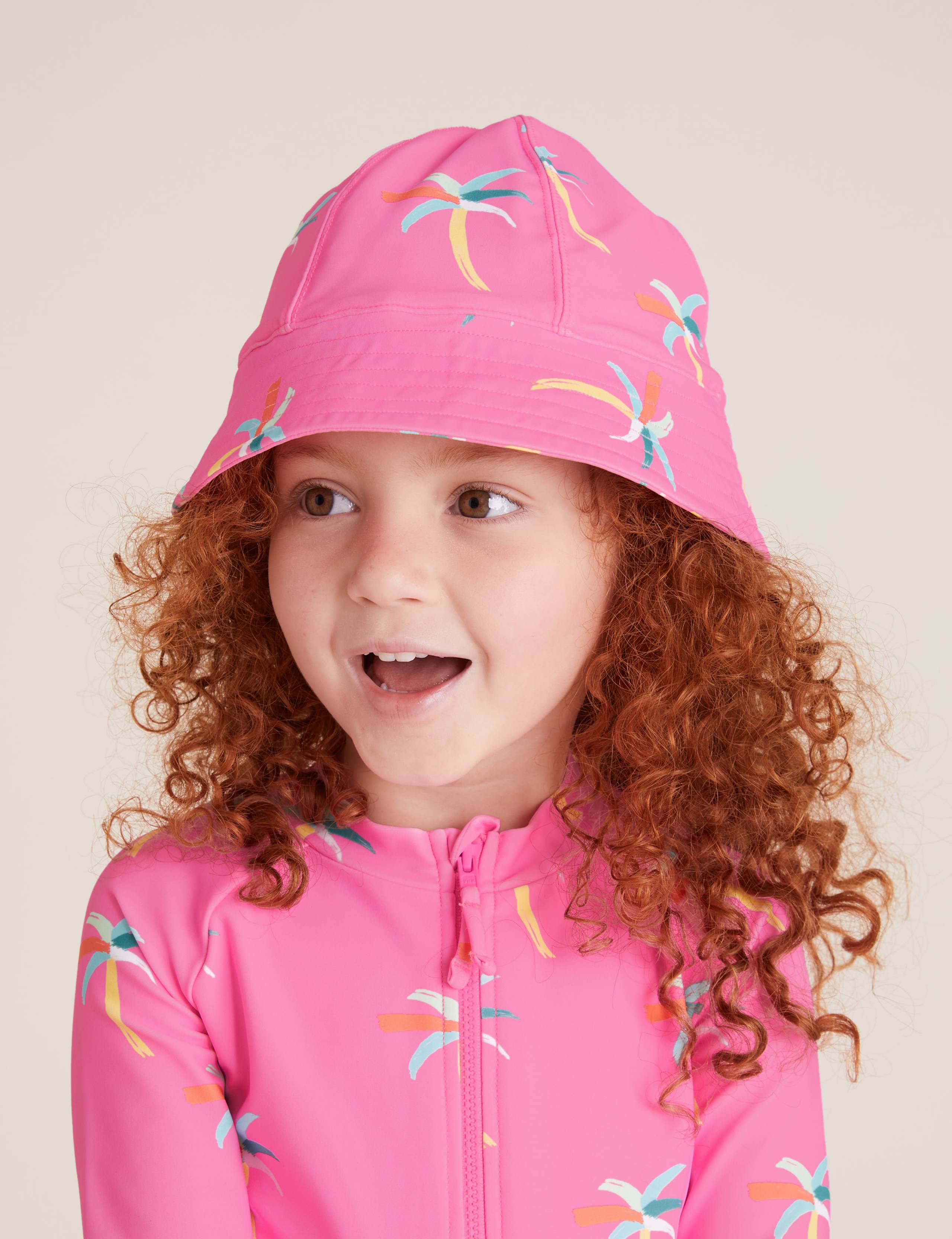 2 Piece Palm Print Swimsuit & Hat Set (2-7 Yrs) 3 of 4