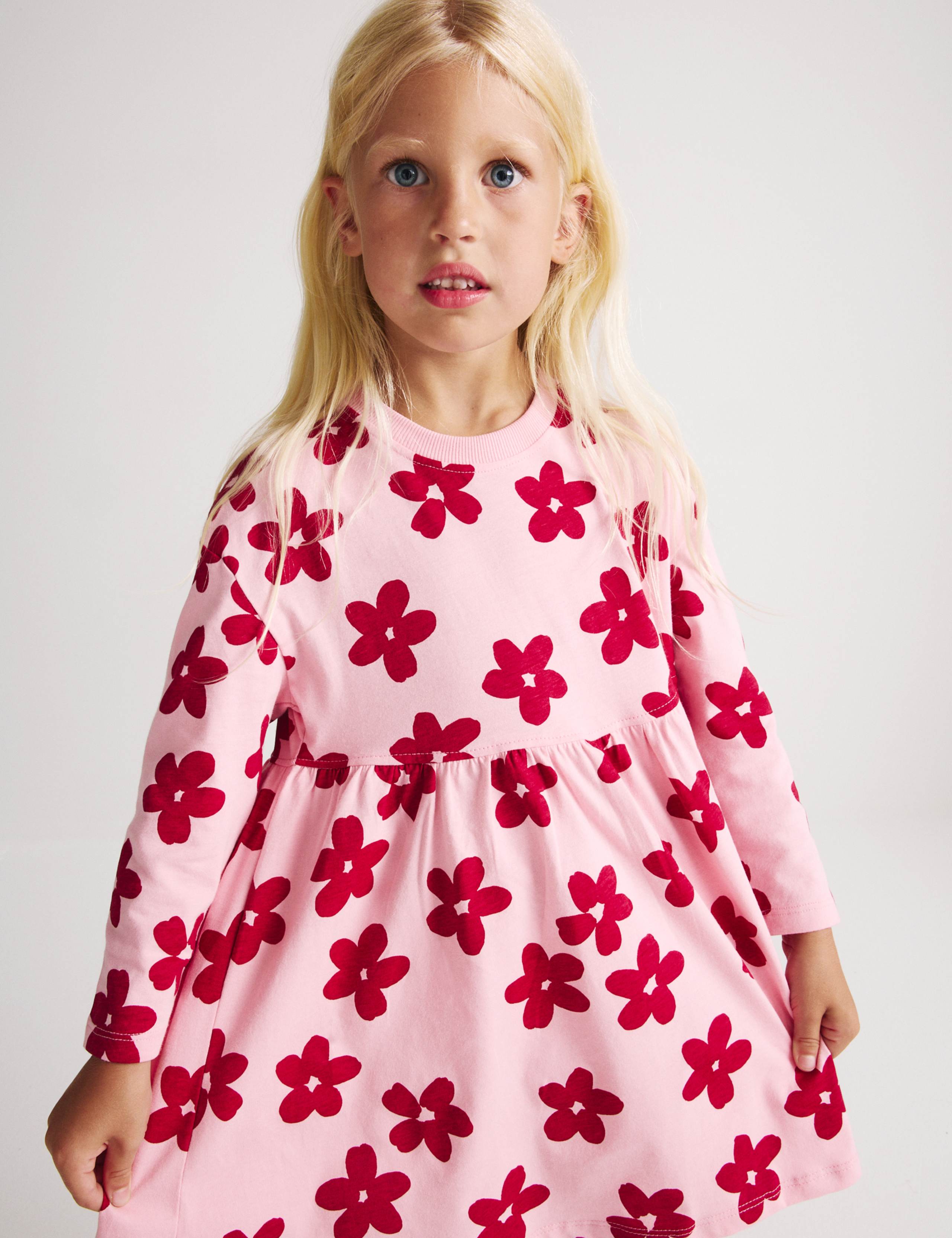 Pure Cotton Flower Jersey Dress (2-8 Yrs) 1 of 6