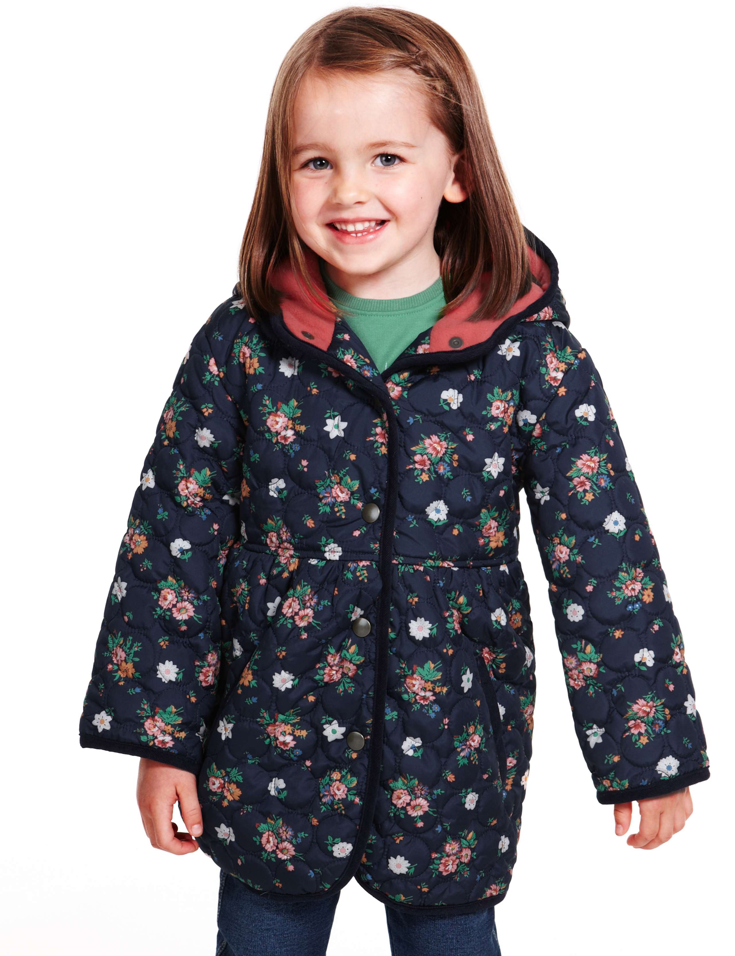 Hooded Ditsy Floral Quilted Coat with Mittens 1 of 8