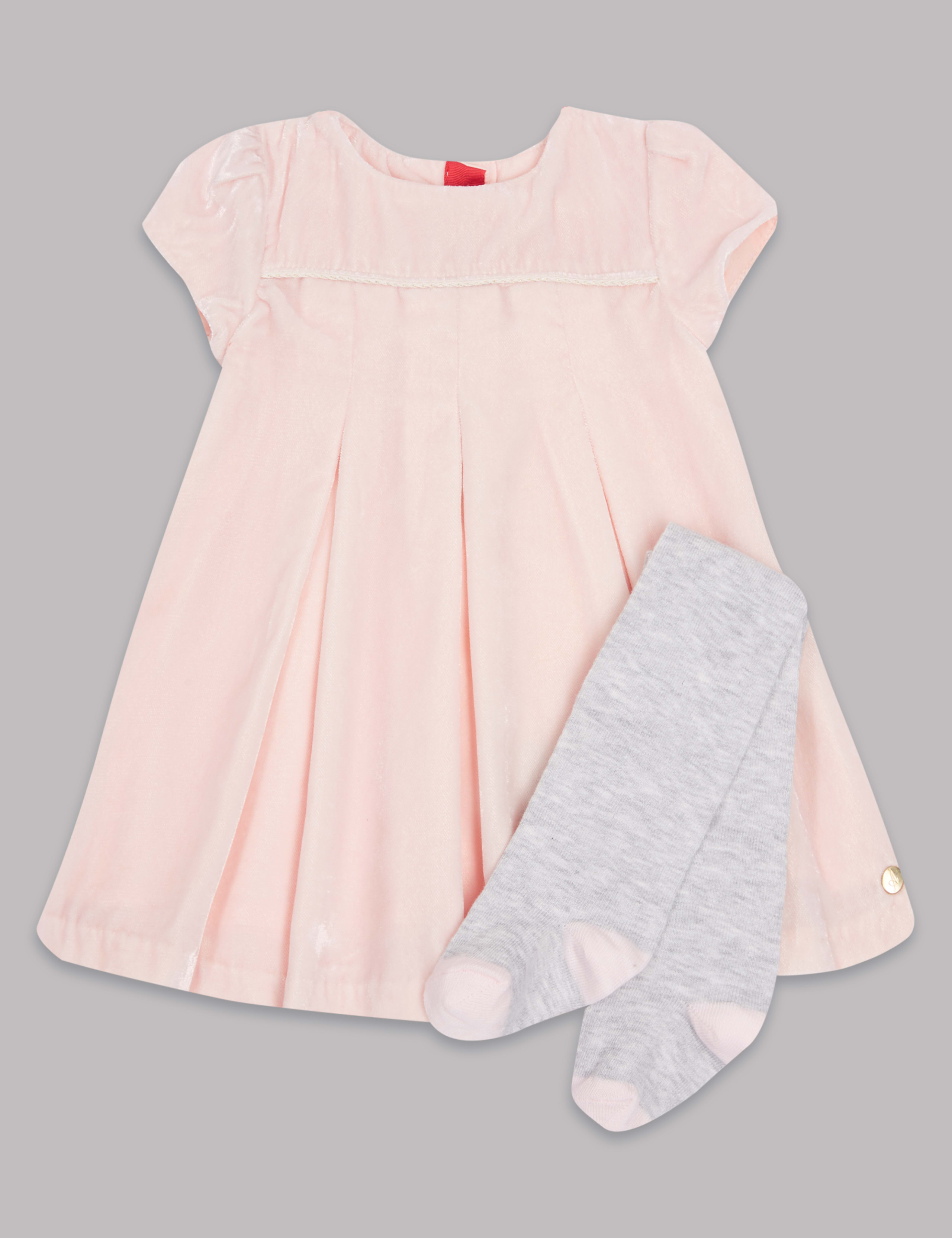 Short Sleeve Velvet Dress with Tights 2 of 7