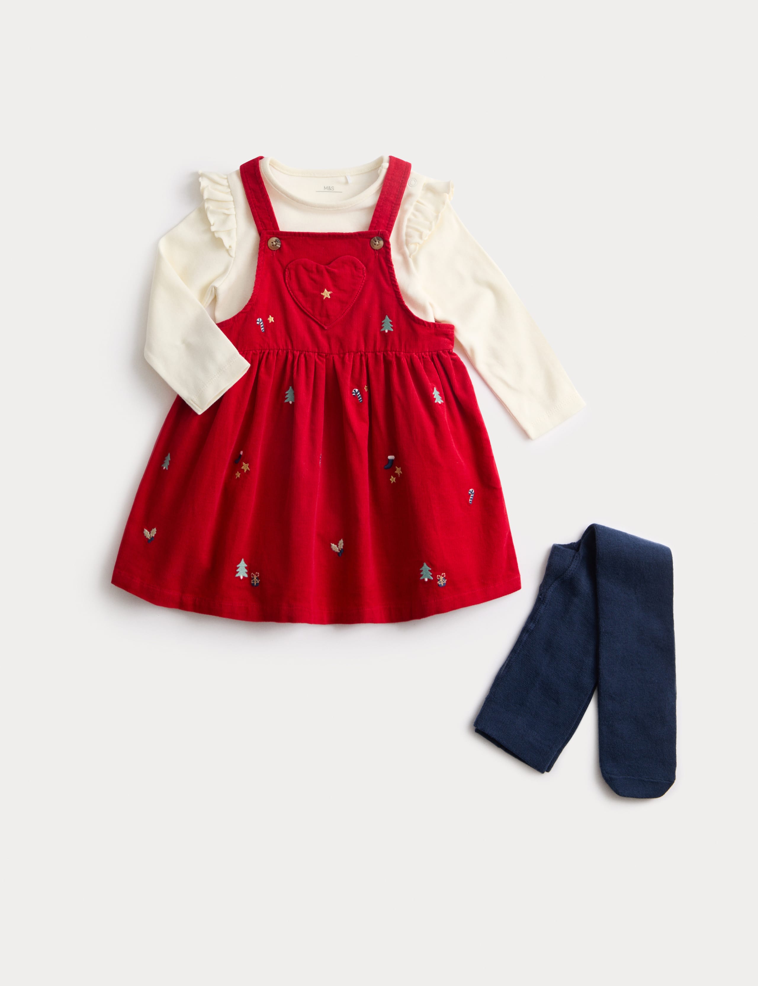 3pc Cotton Rich Christmas Dress with Tights 1 of 2