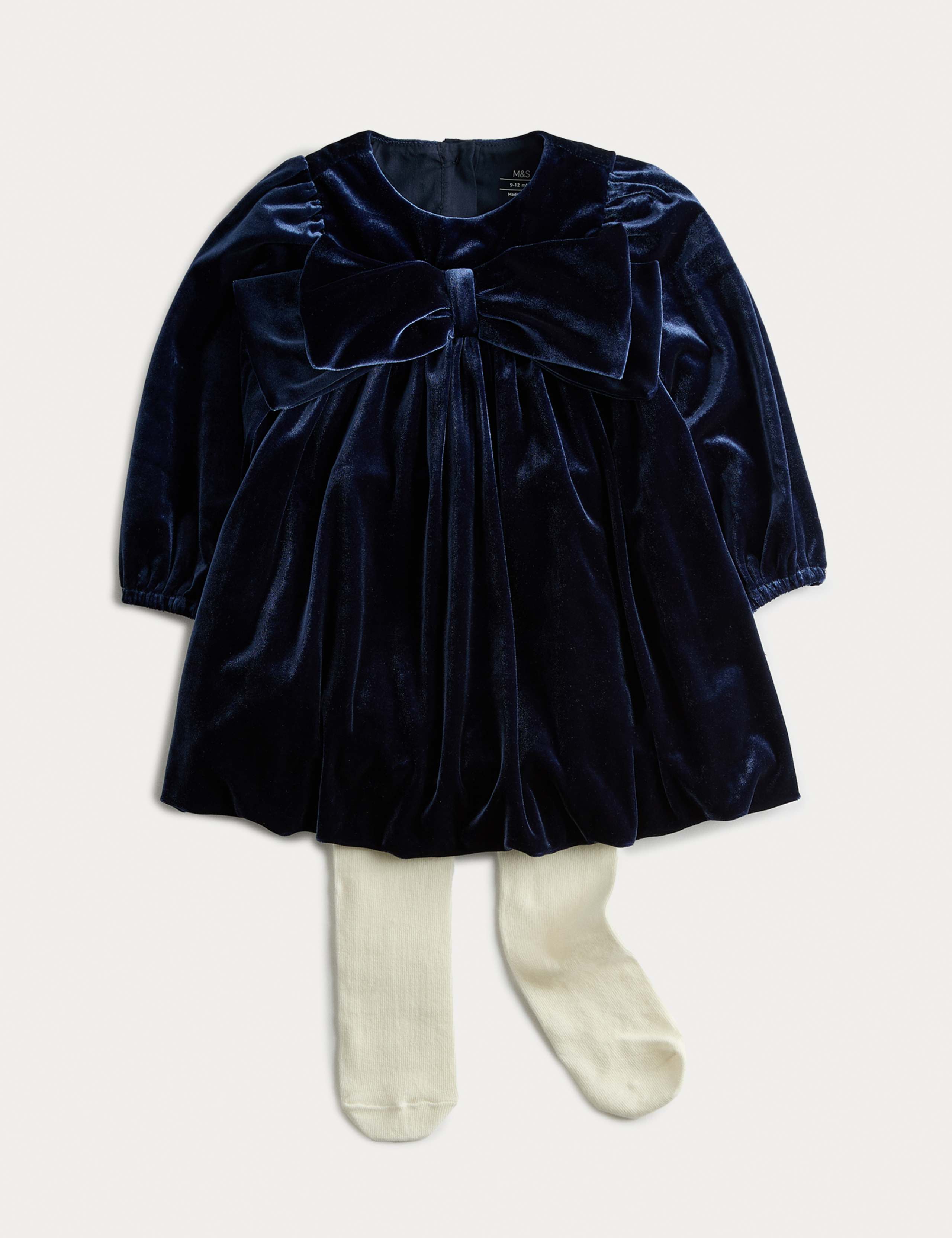 2pc Velvet Bow Dress with Tights (0-6 Yrs) 1 of 3