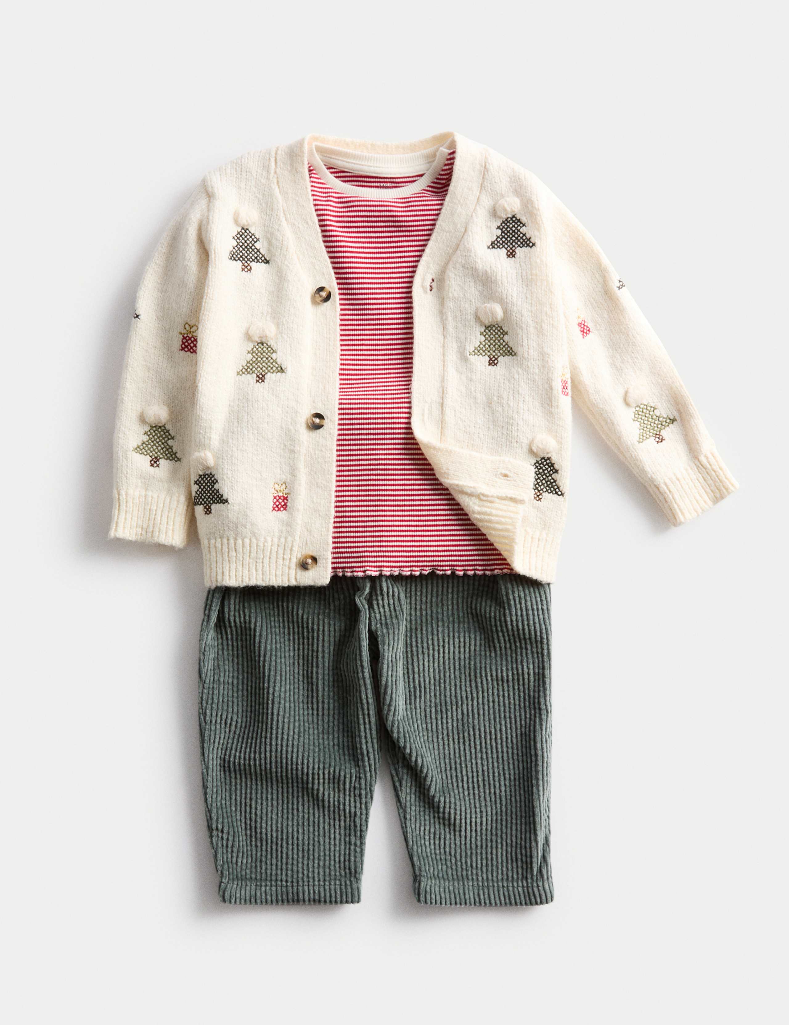 3pc Cotton Blend Christmas Cardigan Outfit (0-3 Yrs) 1 of 4
