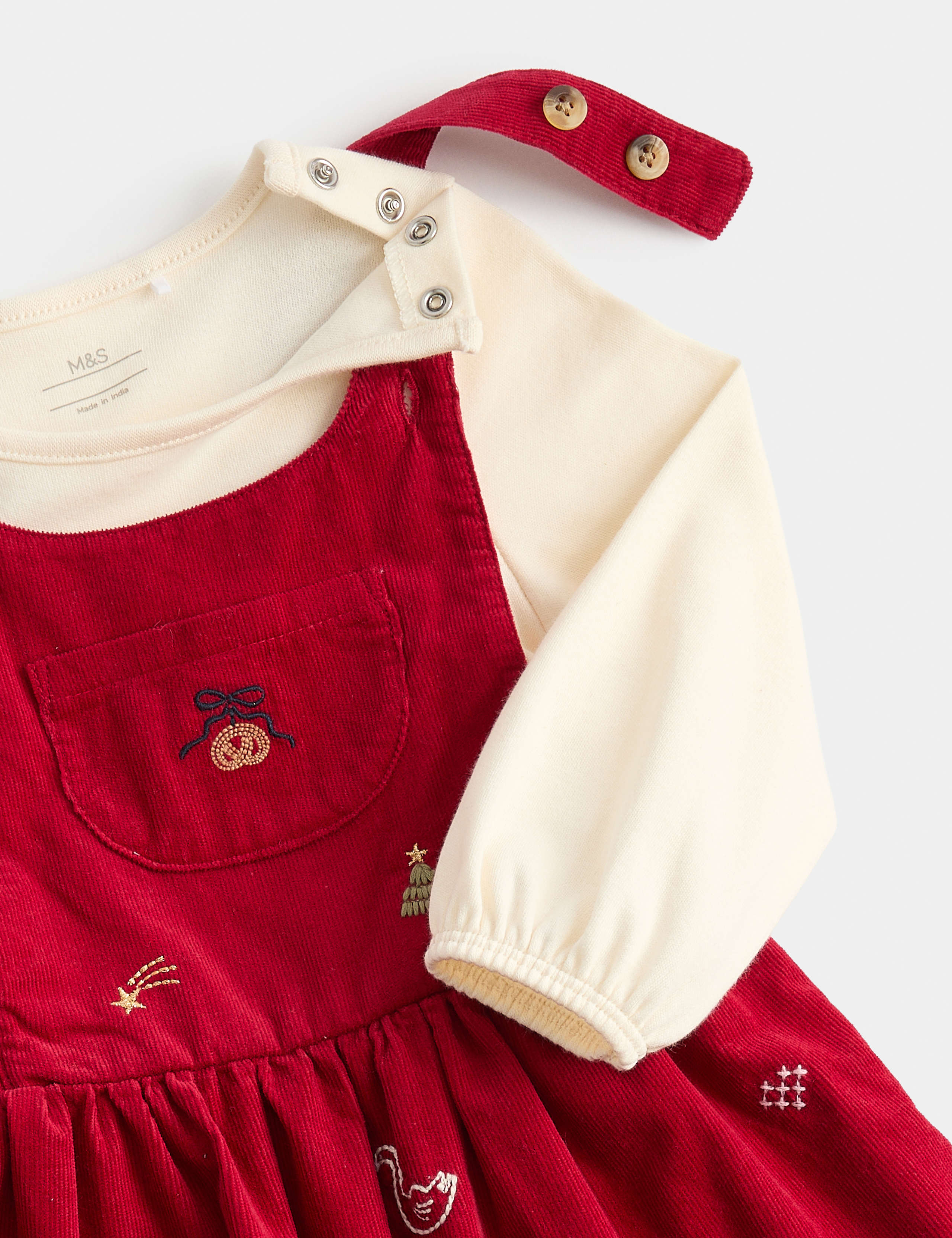 3pc Cotton Rich Embroidered Pinafore Dress 2 of 3