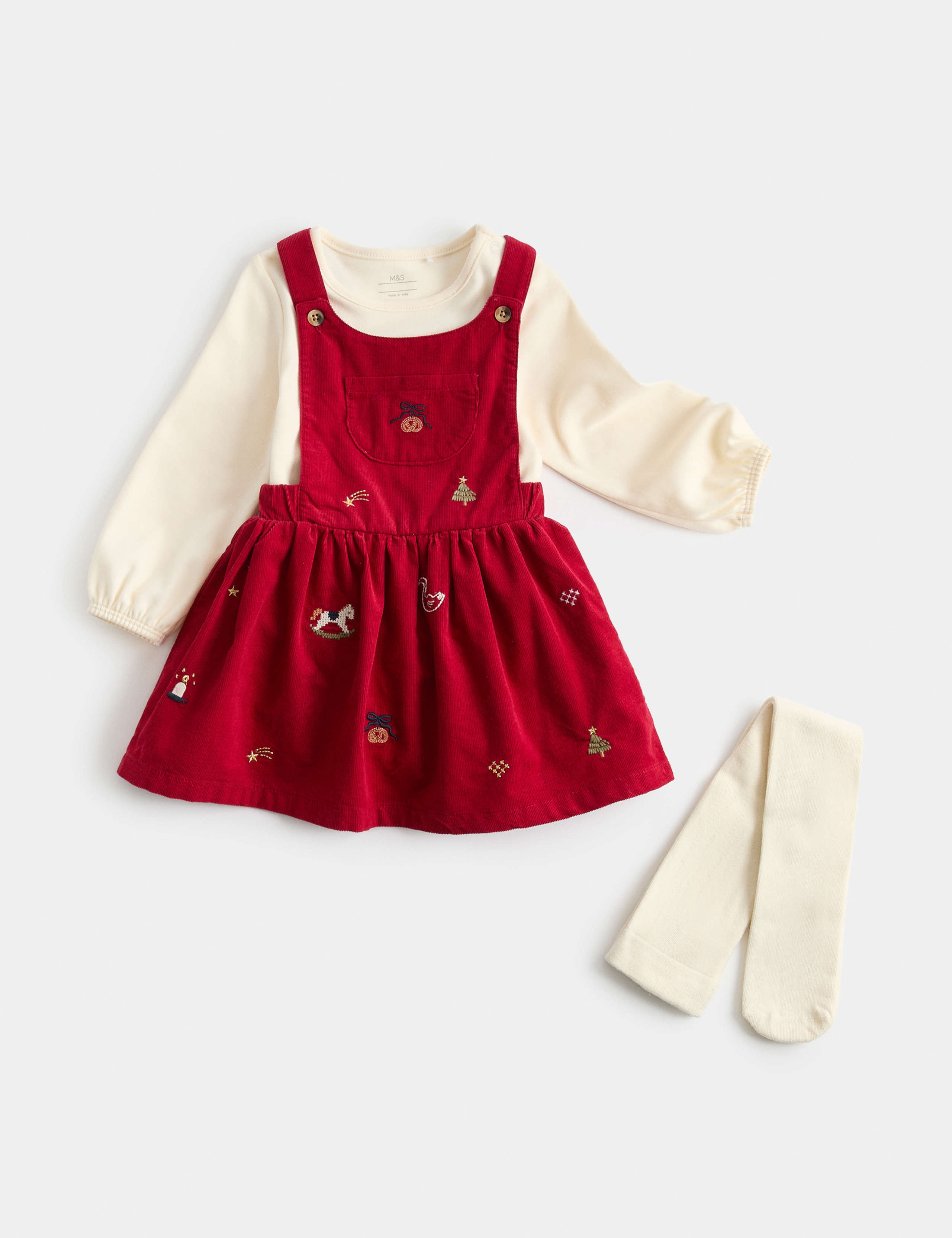 3pc Cotton Rich Embroidered Pinafore Dress 1 of 3