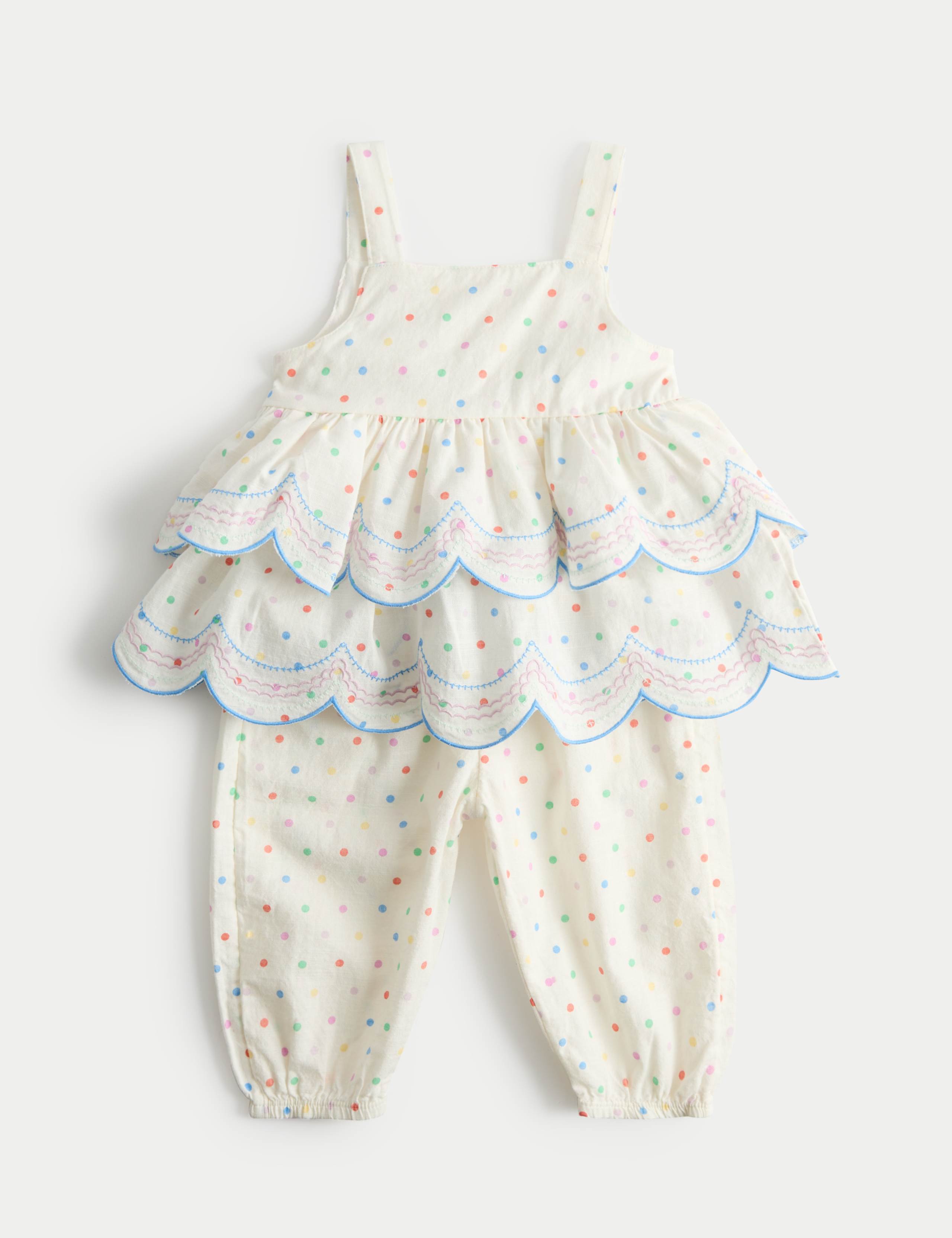 2 Piece Pure Cotton Spotty Top and Trousers (0-5 Yrs) 1 of 3