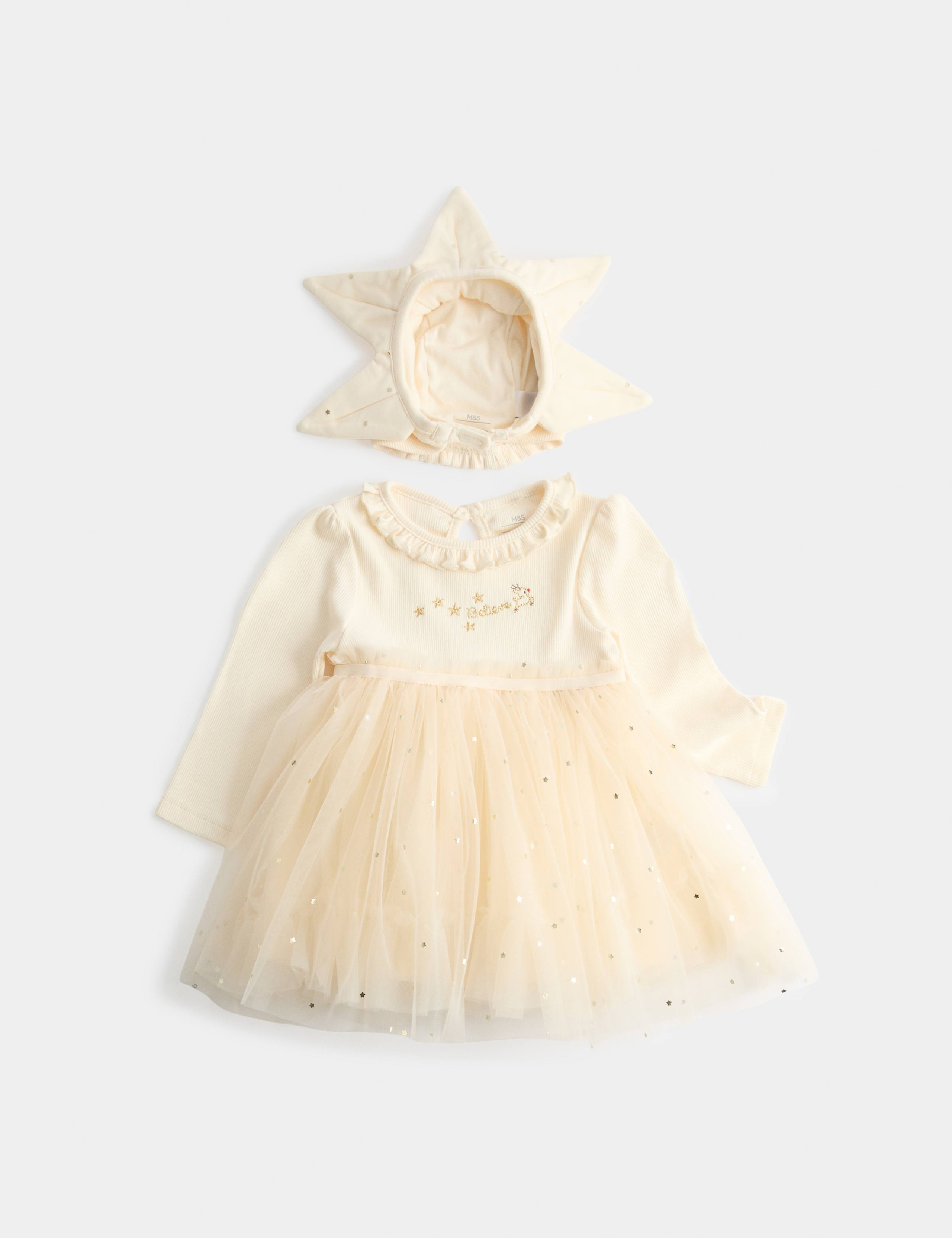 2pk Cotton Rich Dress with Star Headband (0-3 Yrs) 1 of 4