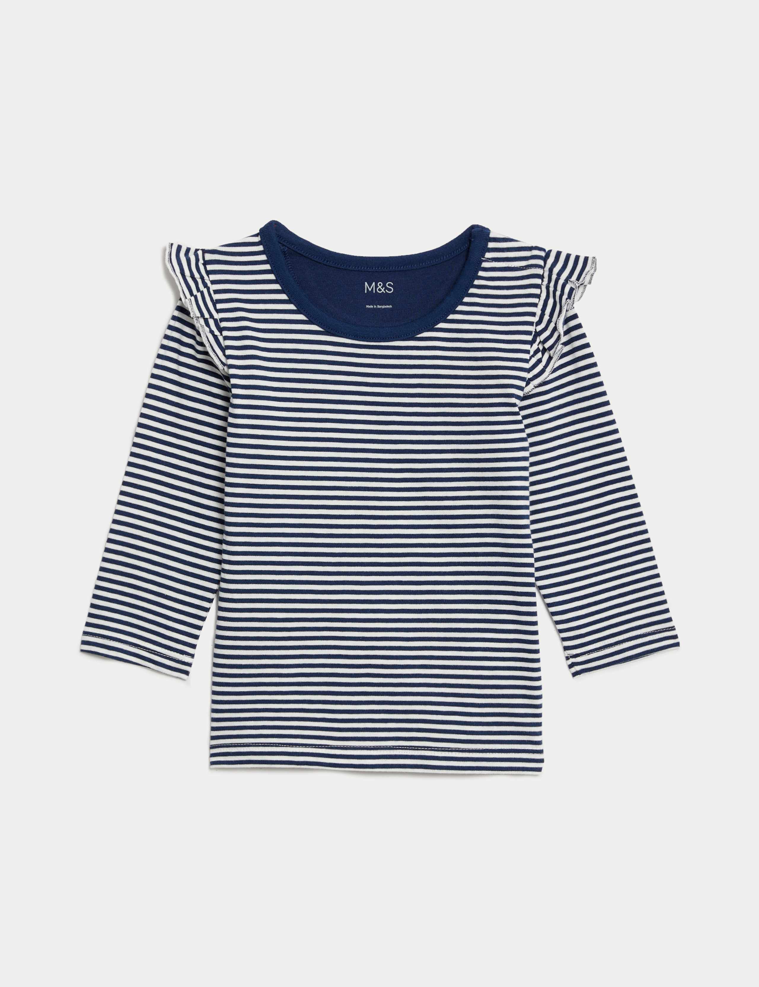 5pk Pure Cotton Striped & Plain Tops (0-3 Yrs) 2 of 4