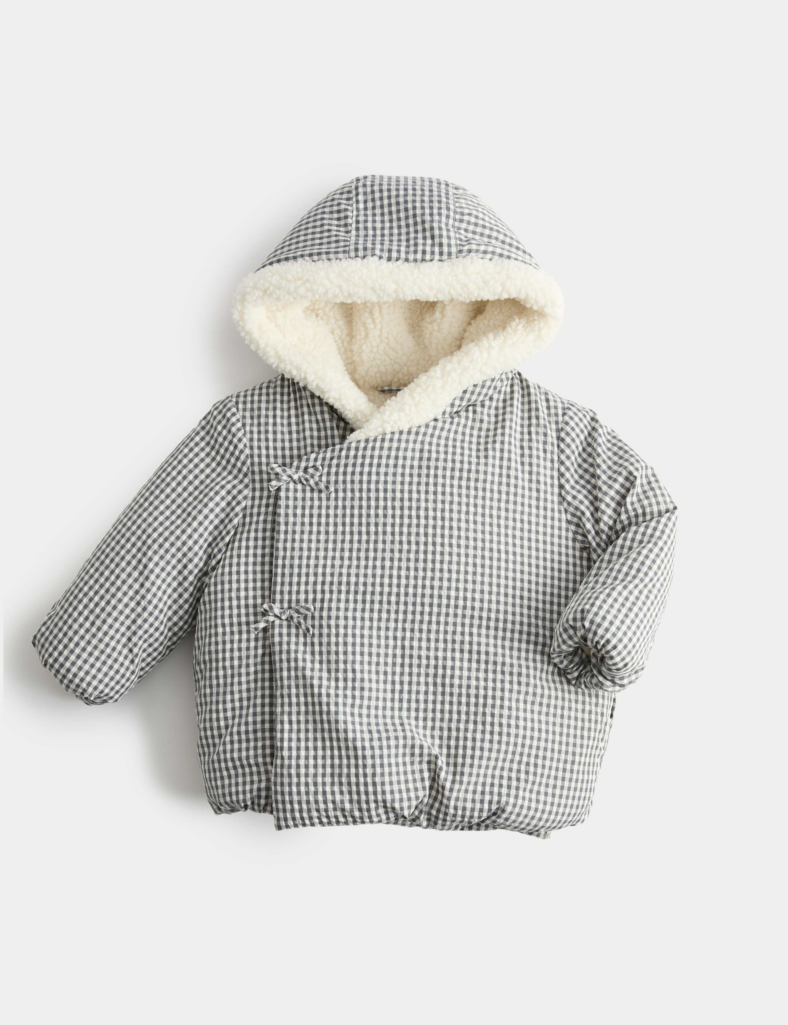 Gingham Midweight Bow Detailed Coat (0-5 Yrs) 1 of 3