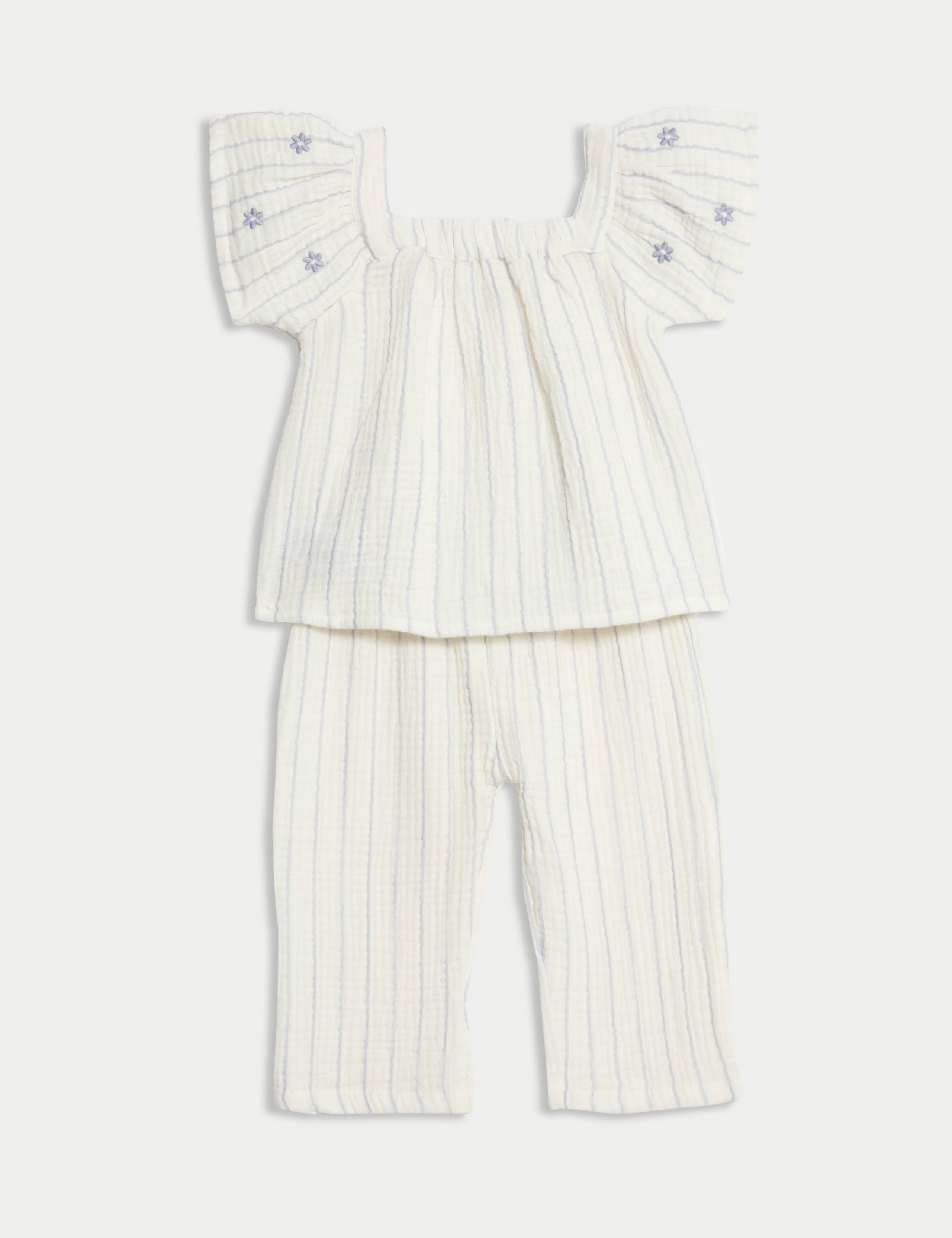 Pure Cotton Striped Floral Outfit (0-6 Yrs) 2 of 6