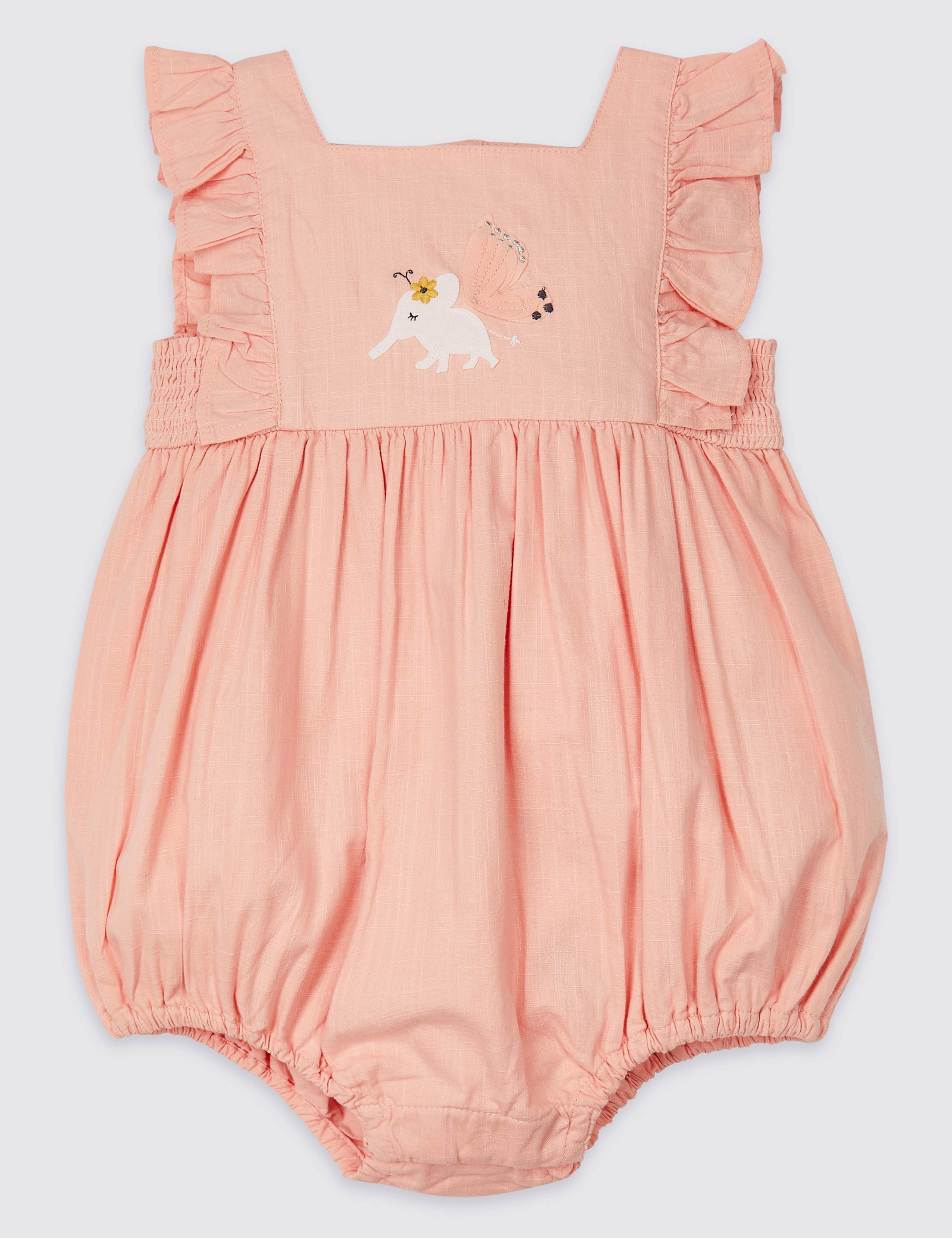 Pure Cotton Woven Frill Sleeve Rompers 1 of 3