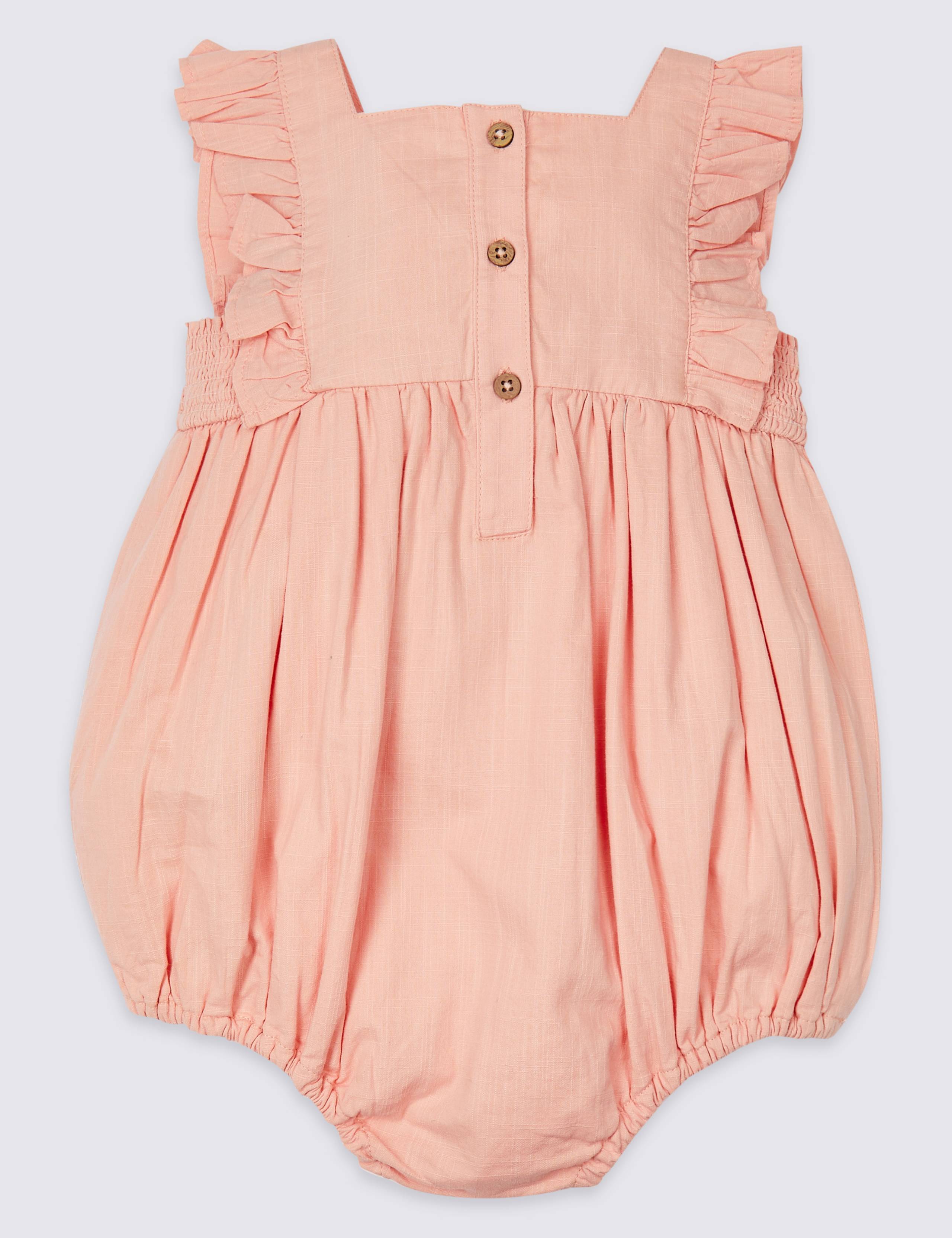 Pure Cotton Woven Frill Sleeve Rompers 2 of 3