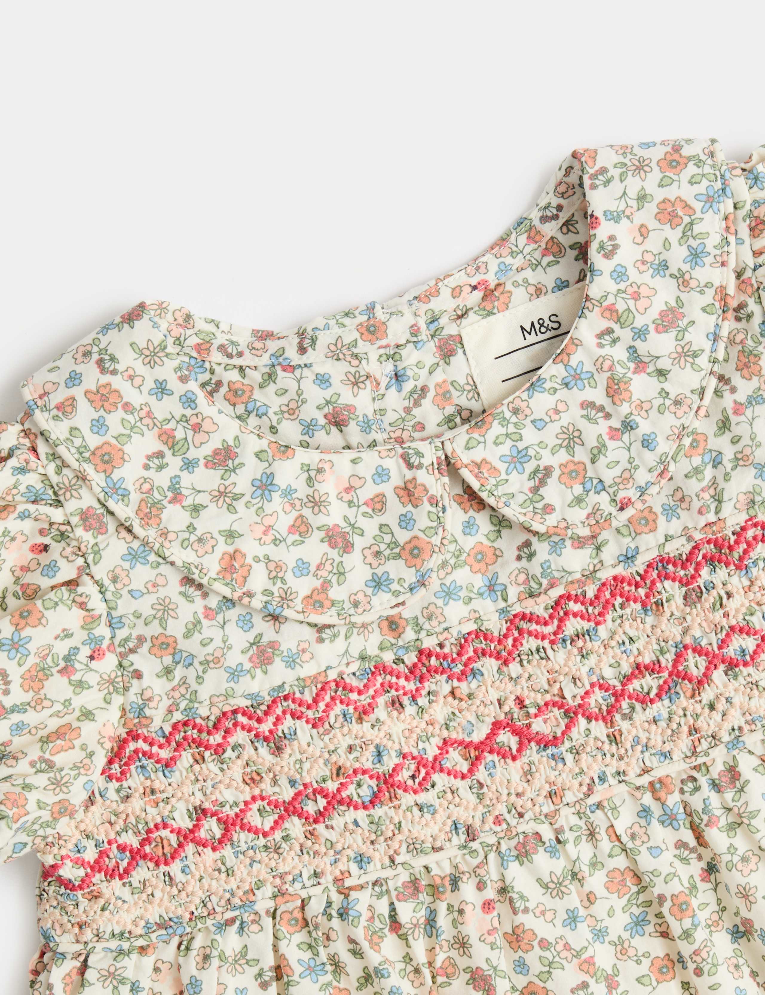 Pure Cotton Floral Smock Dress (0-3 Yrs) 2 of 3