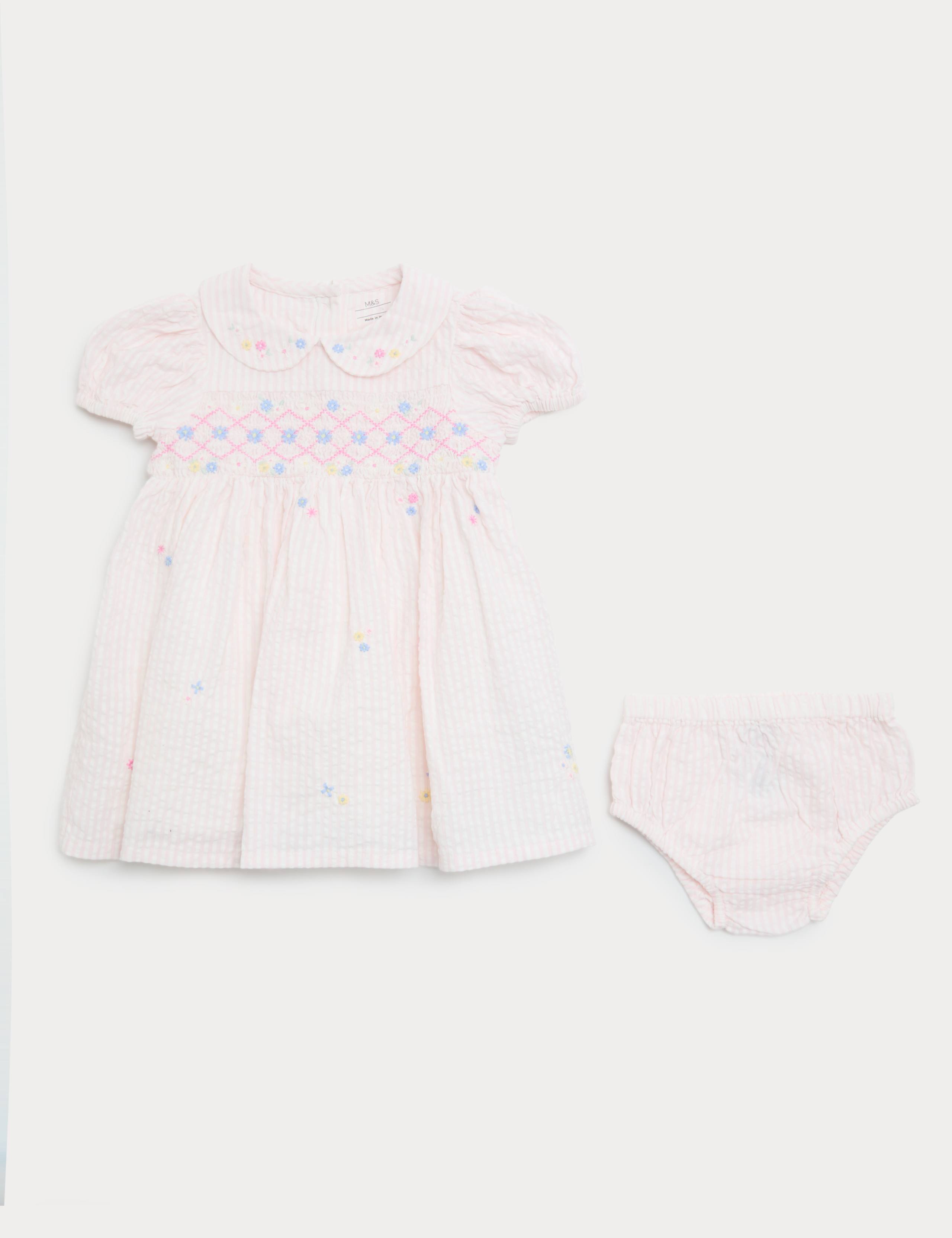 Pure Cotton Smock Dress with Knickers (0-3 Years) 1 of 2