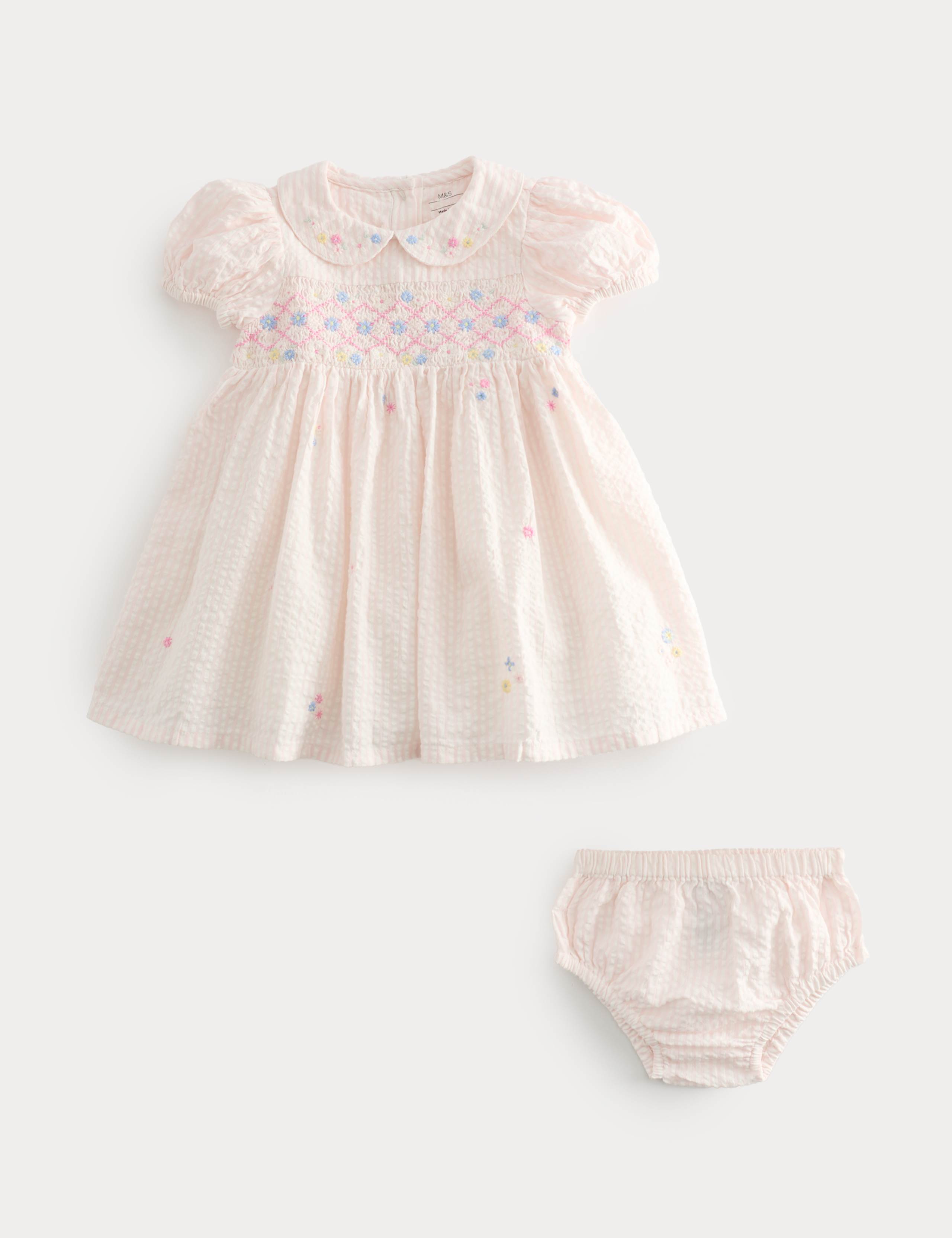Pure Cotton Smock Dress with Knickers (0-3 Yrs) 1 of 4