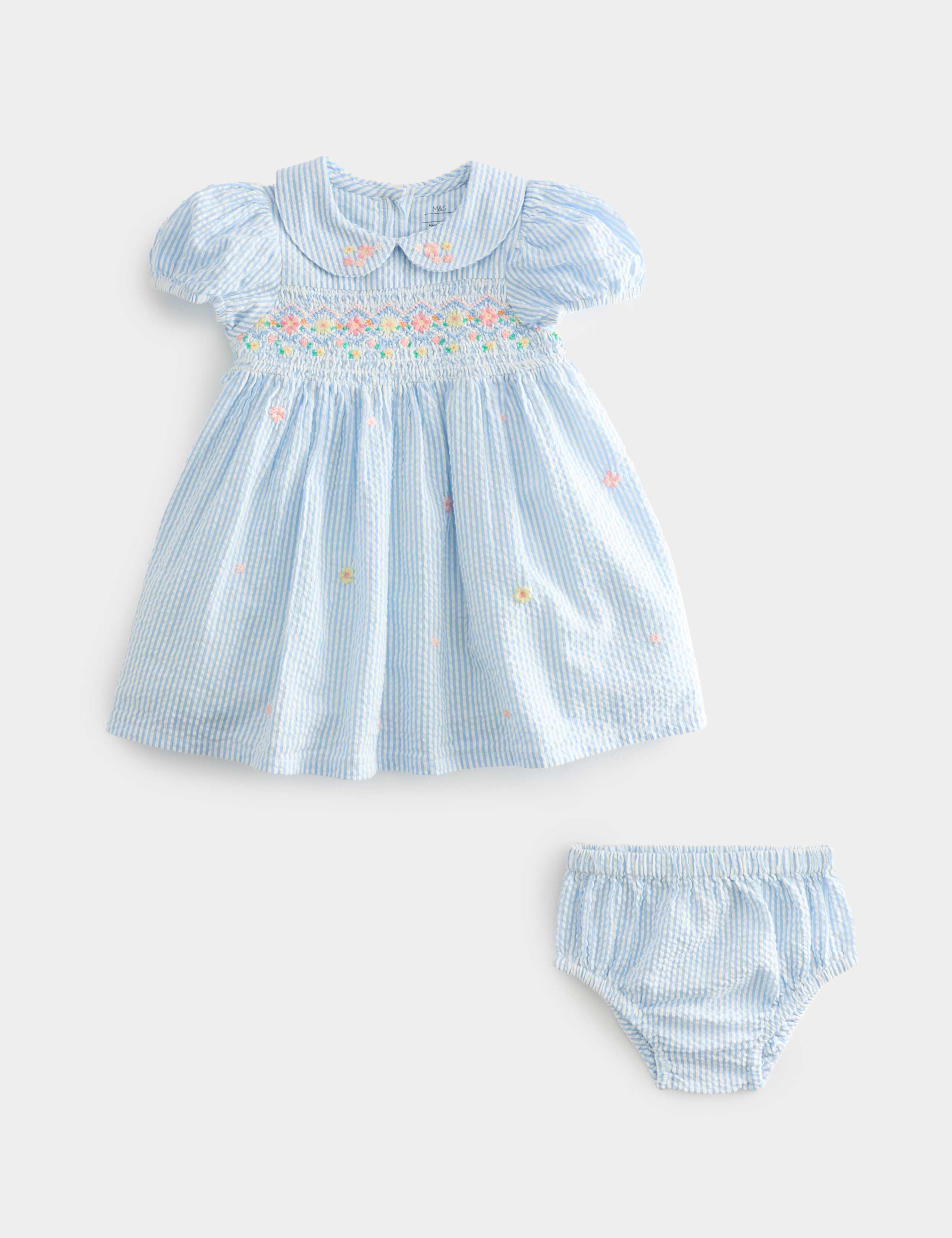 Pure Cotton Smock Dress with Knickers (0-3 Yrs) 1 of 4