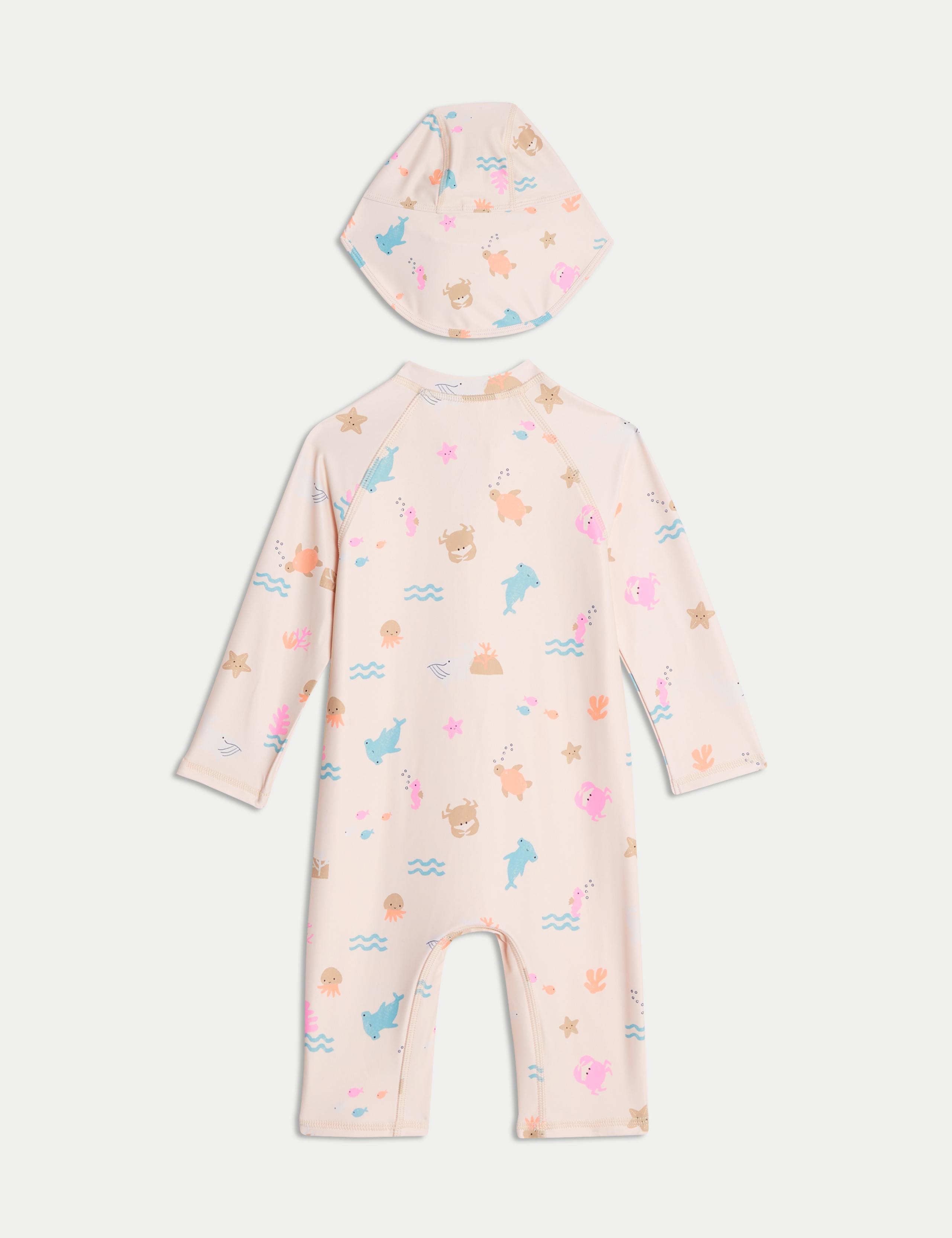 2pc Sealife Zip All In One Swimsuit & Hat (0-3 Yrs) 2 of 4