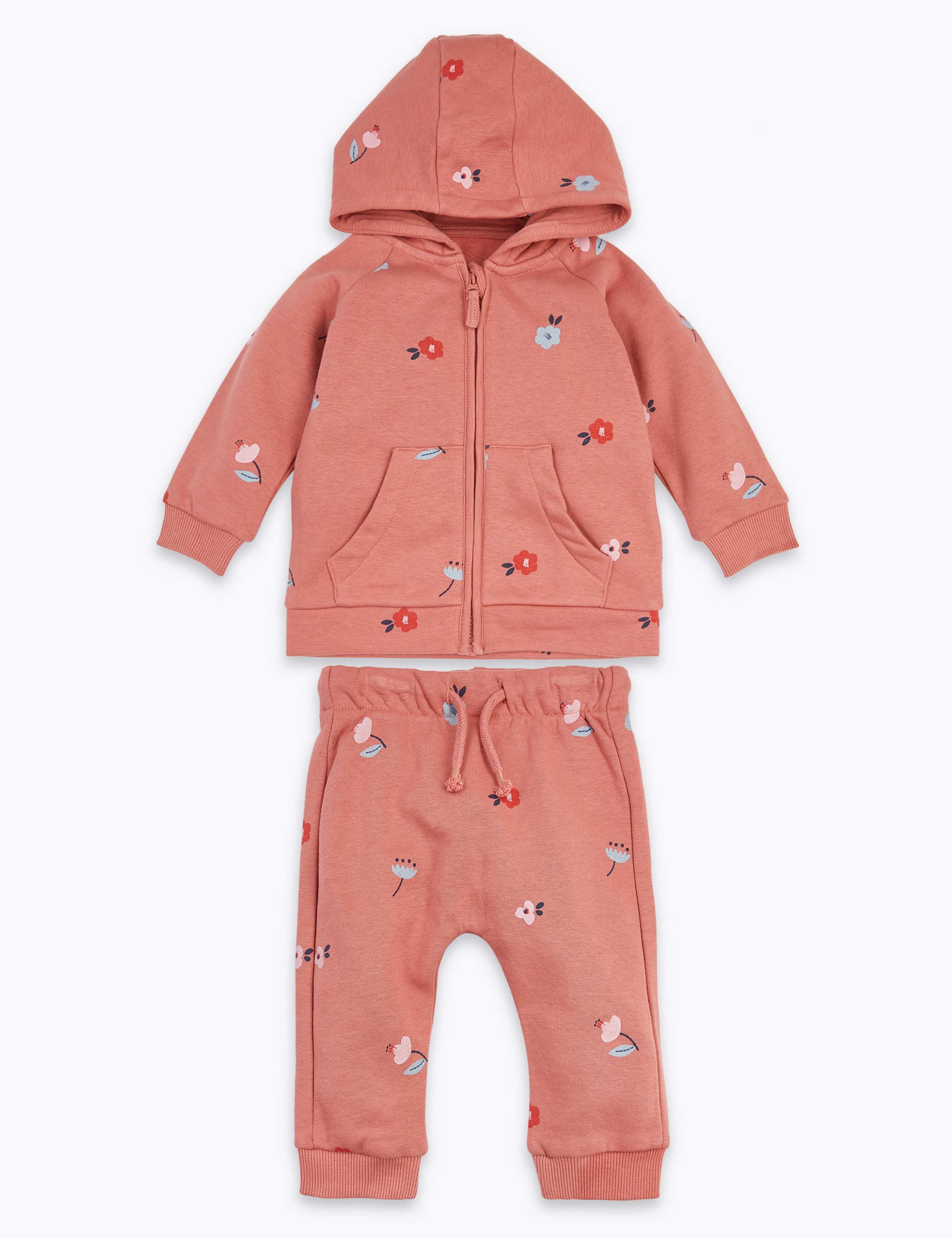 2 Piece Cotton Floral Tracksuit (0-3 Years) 1 of 5