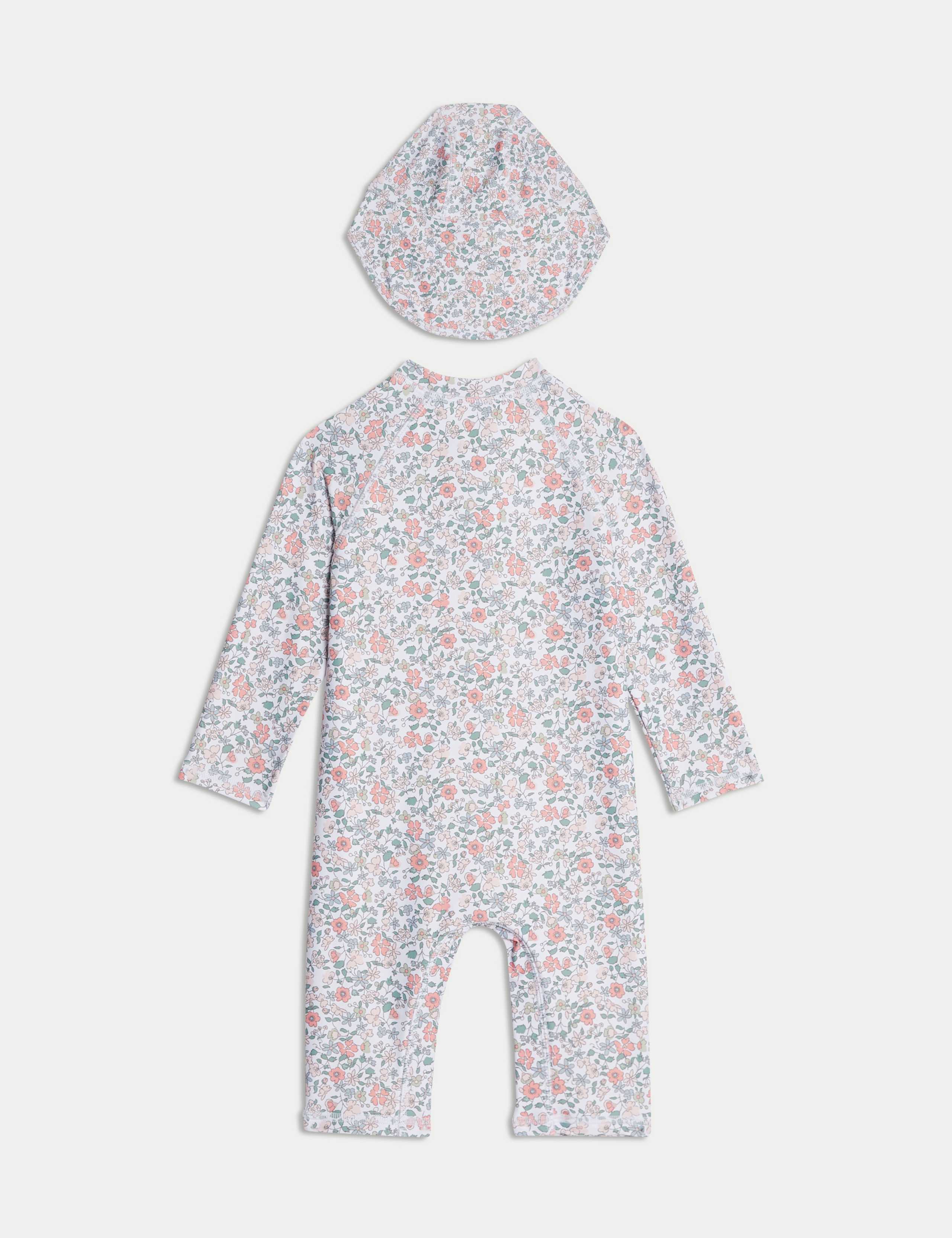 2pc Floral Zip All In One Swimsuit & Hat (0-3 Yrs) 2 of 4