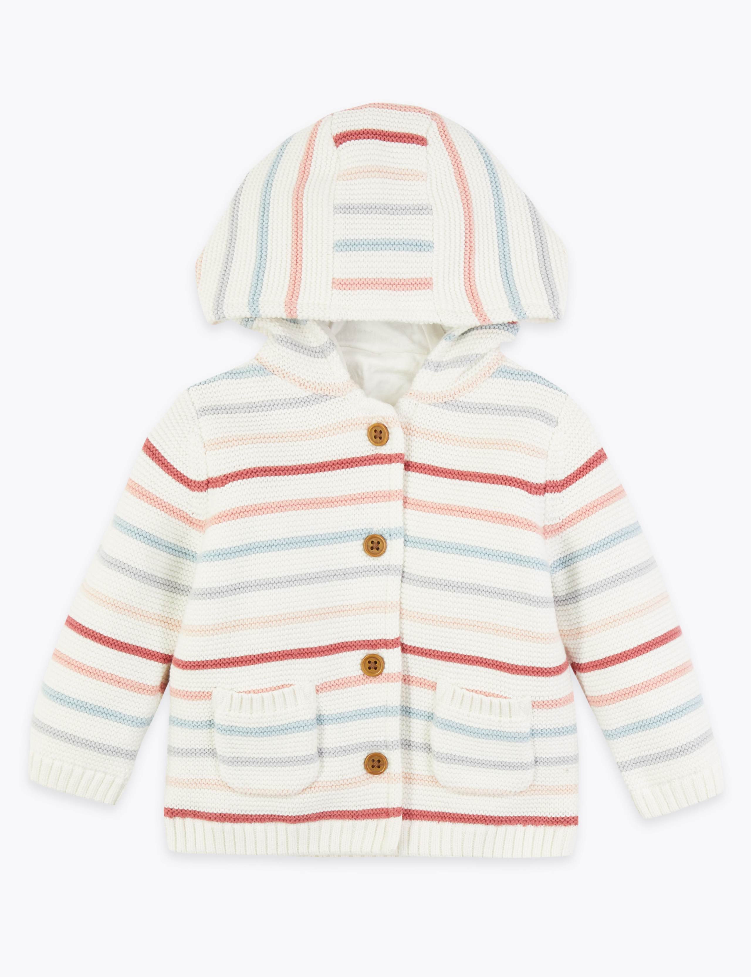 Cotton Striped Hooded Cardigan 1 of 3
