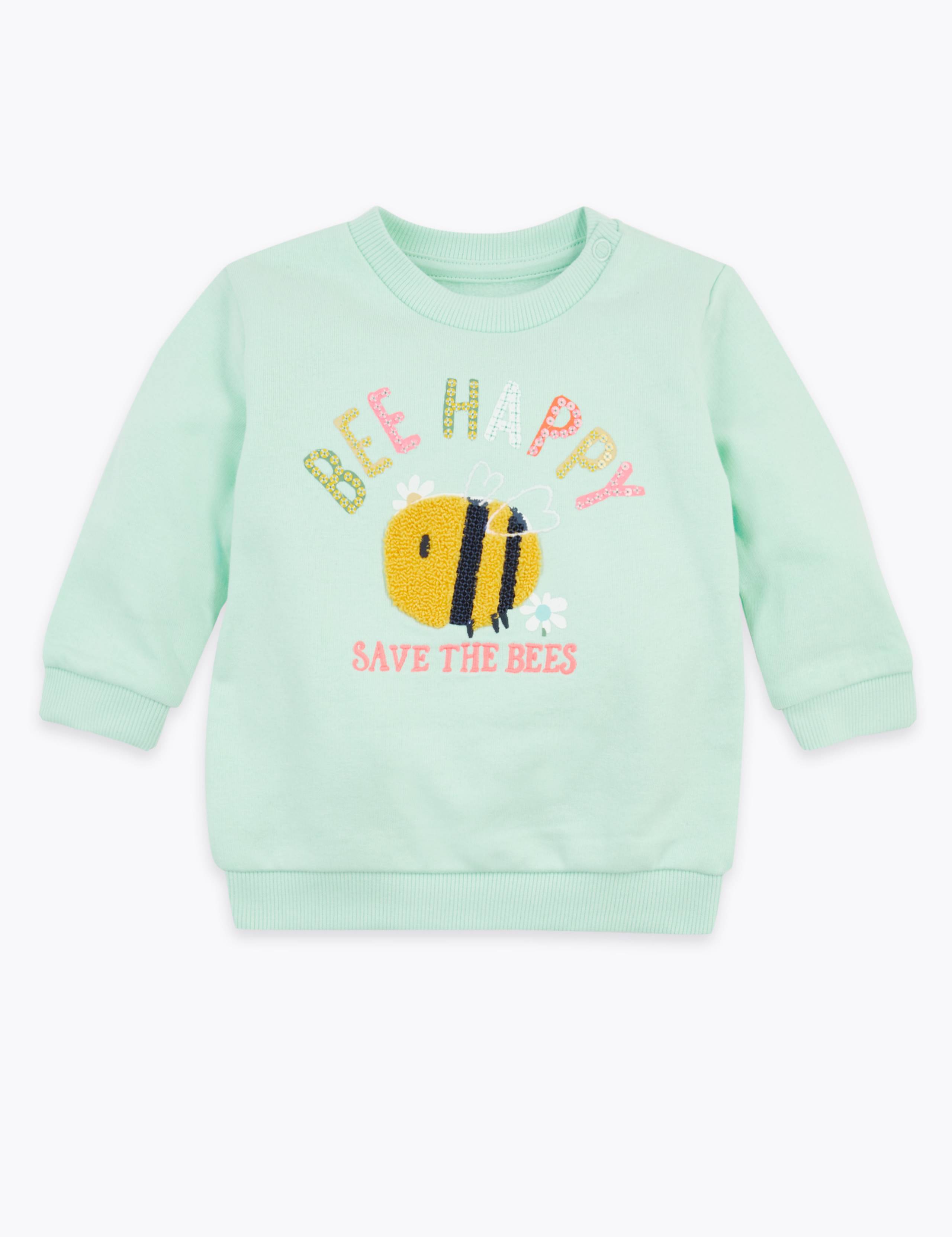 Bee Happy Slogan Sweatshirt (0-3 Yrs) 1 of 3