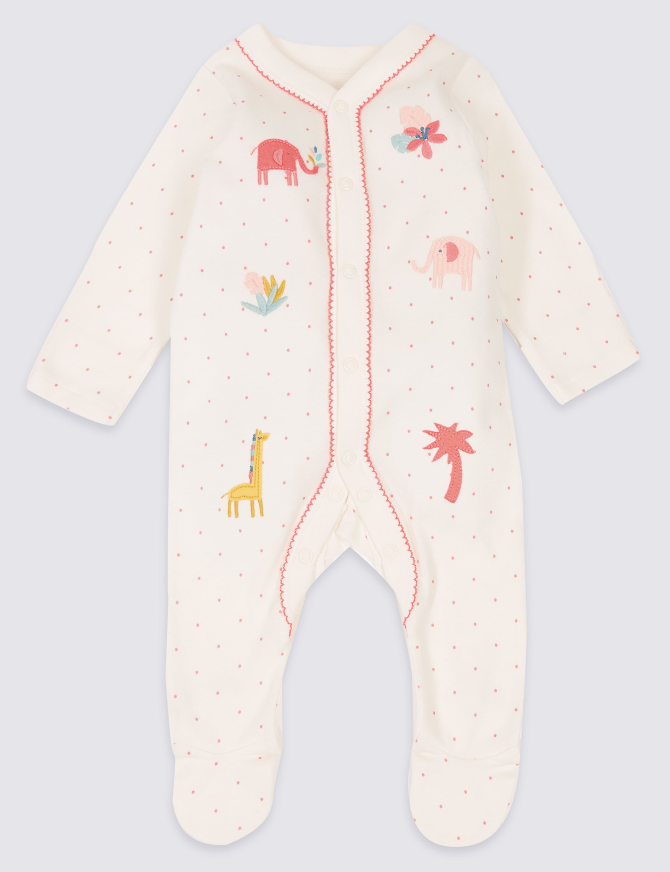 2 Pack Embroidered Pure Cotton Sleepsuits 2 of 8