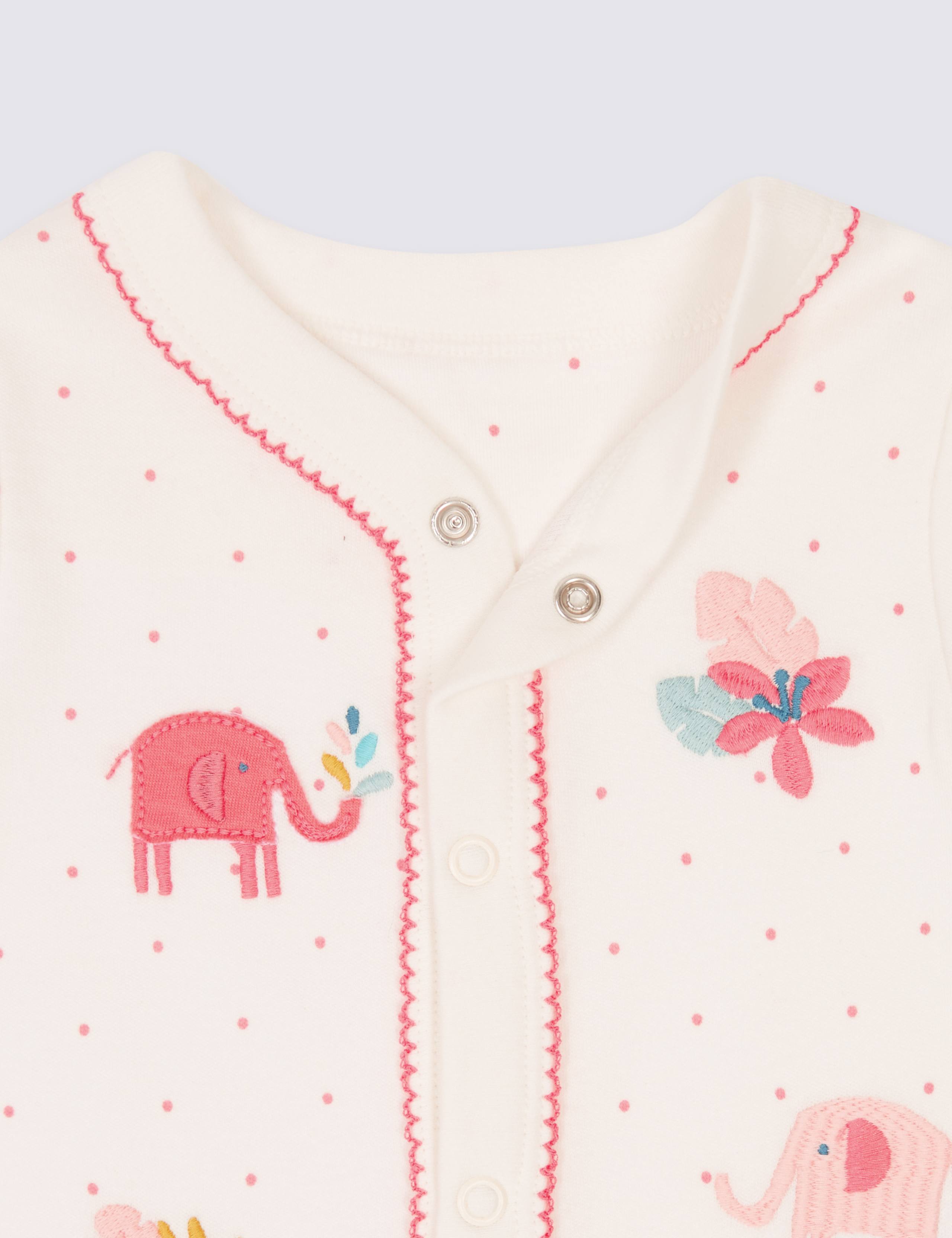 2 Pack Embroidered Pure Cotton Sleepsuits 6 of 8