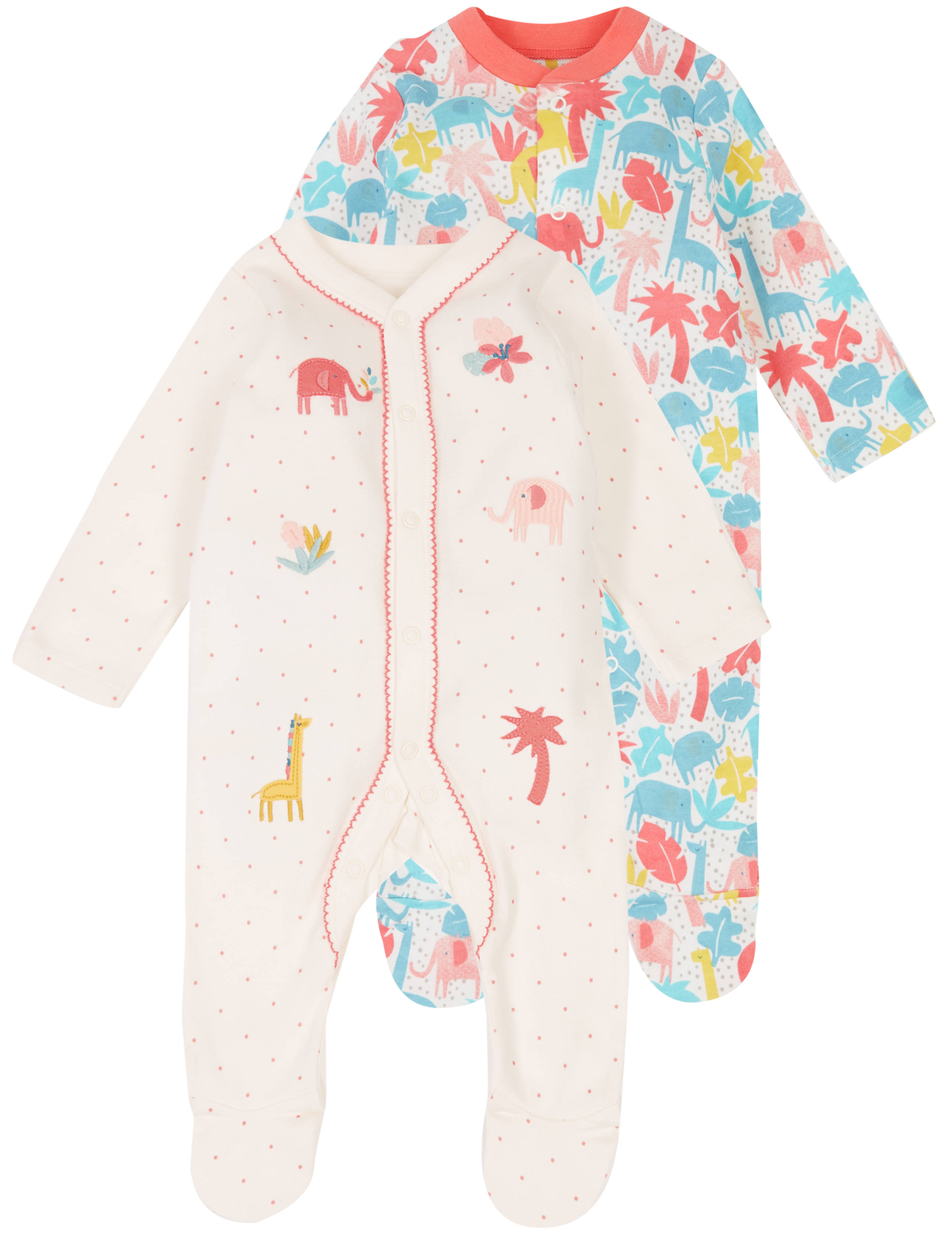2 Pack Embroidered Pure Cotton Sleepsuits 8 of 8
