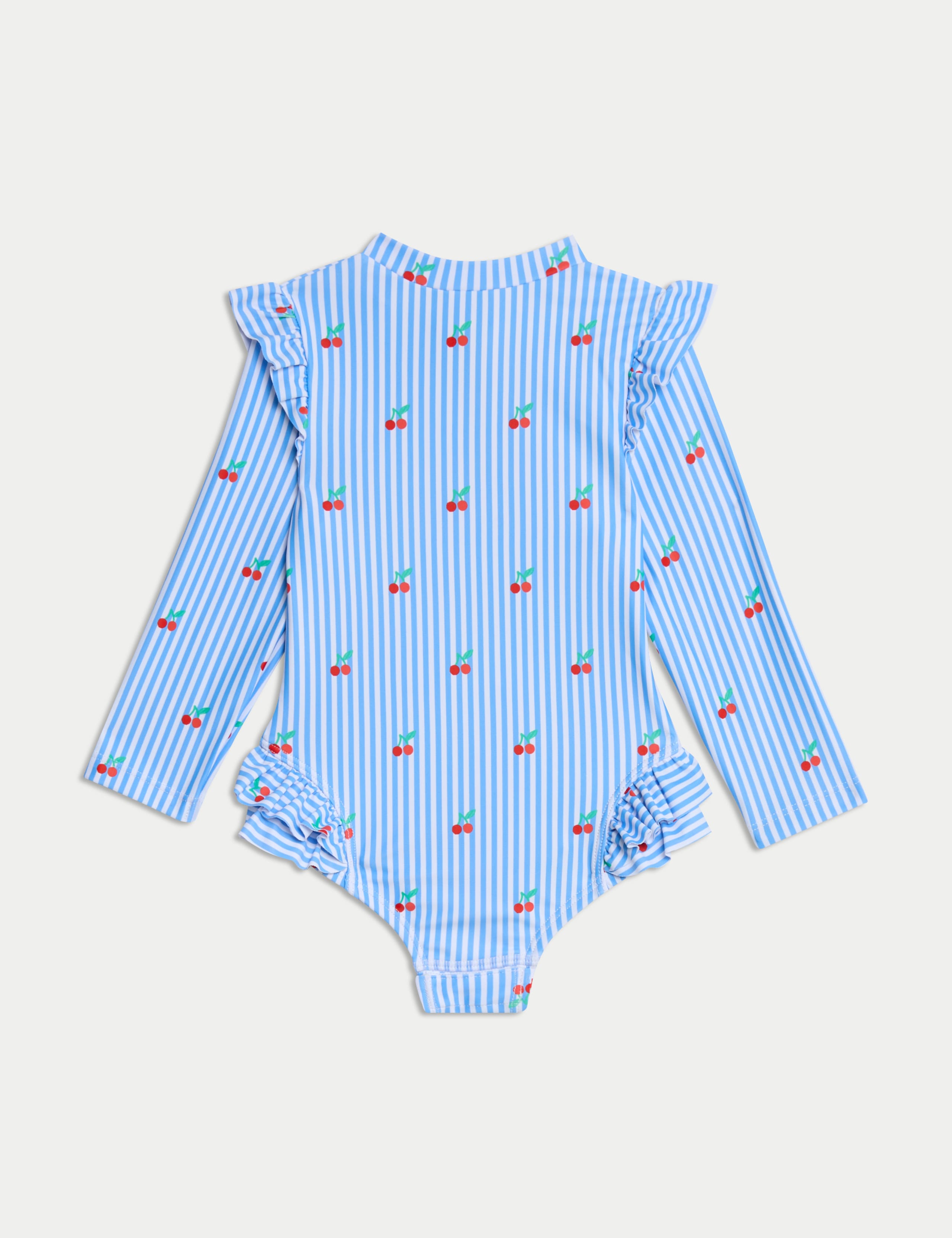 Cherry Stripe Frill Long Sleeve Swimsuit (0-3 Yrs) 2 of 3