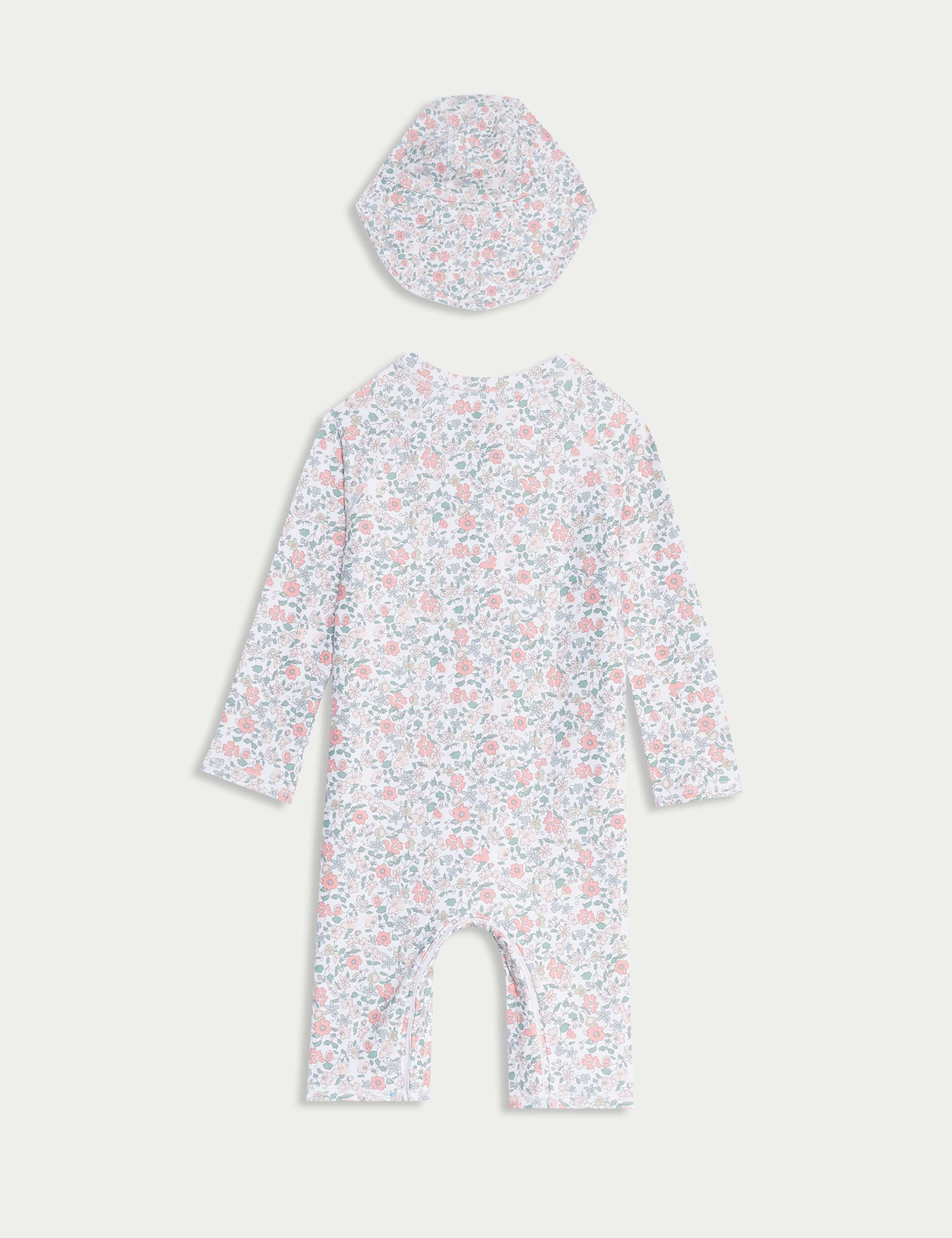 2pc Sunsafe Floral Swimsuit & Hat Set (0-6 Yrs) 2 of 4