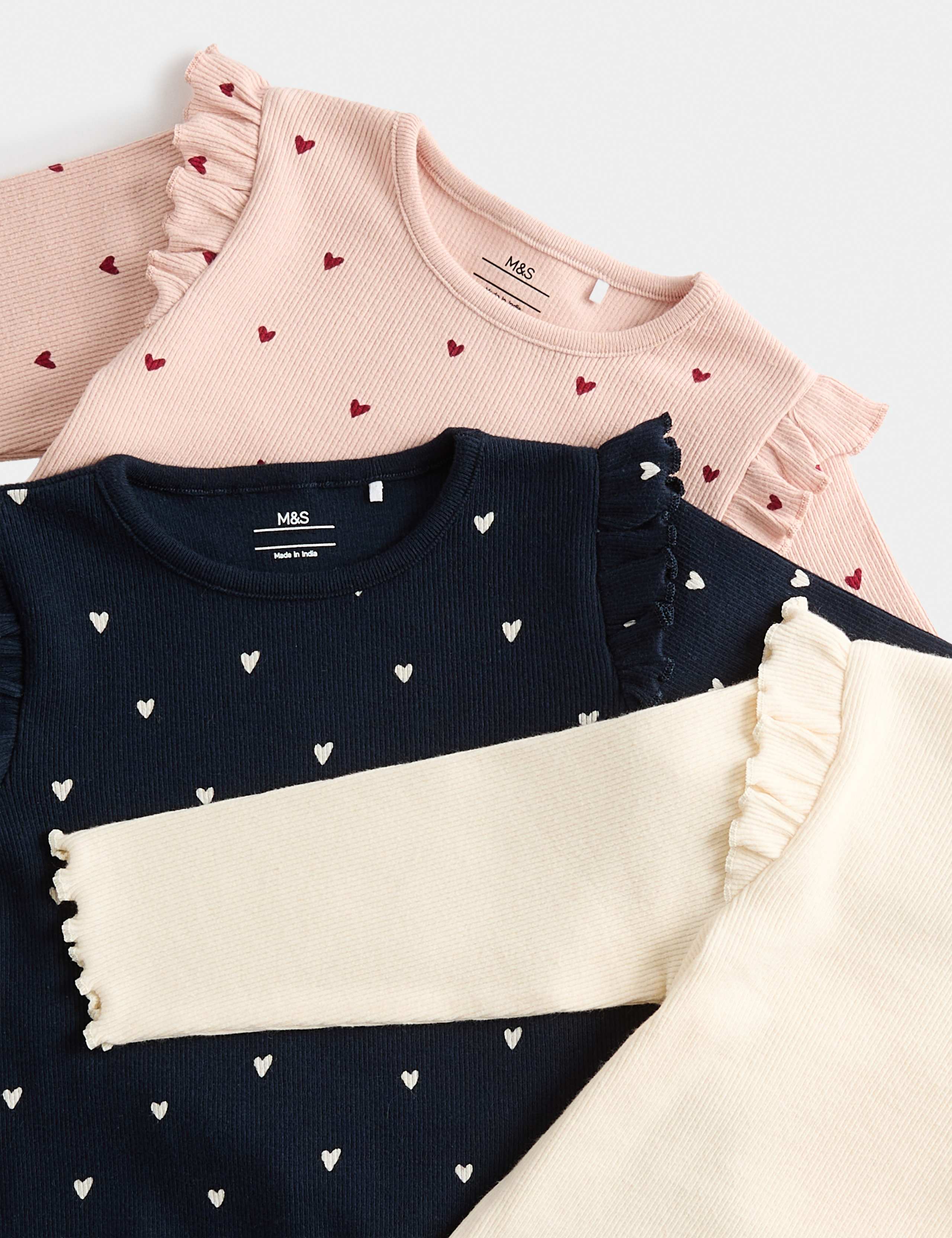 3 Pack Cotton Rich Jersey Heart Tops (0-5 Yrs) 2 of 2