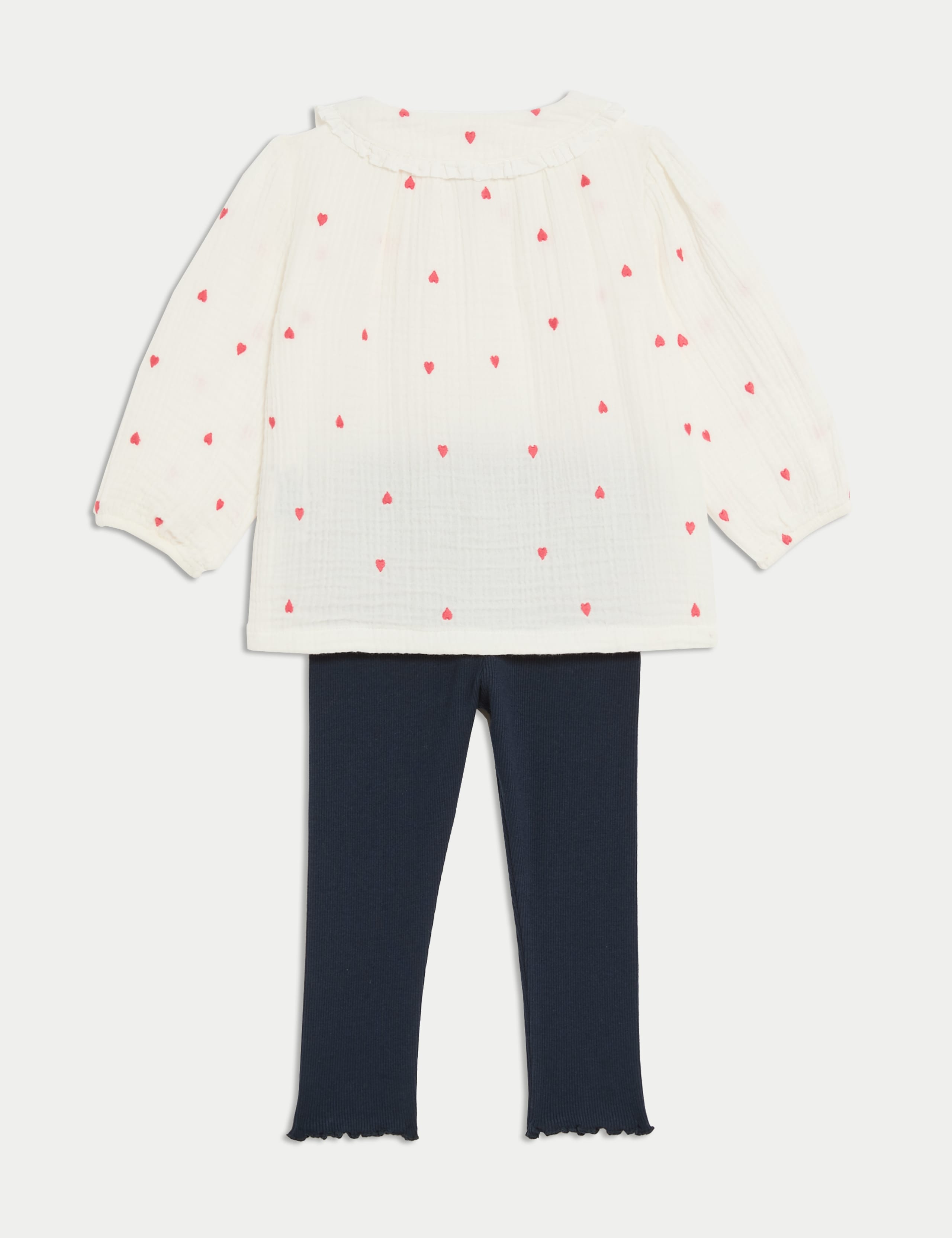 2pc Cotton Rich Heart Embroidered Outfit (0-3 Yrs) 2 of 6