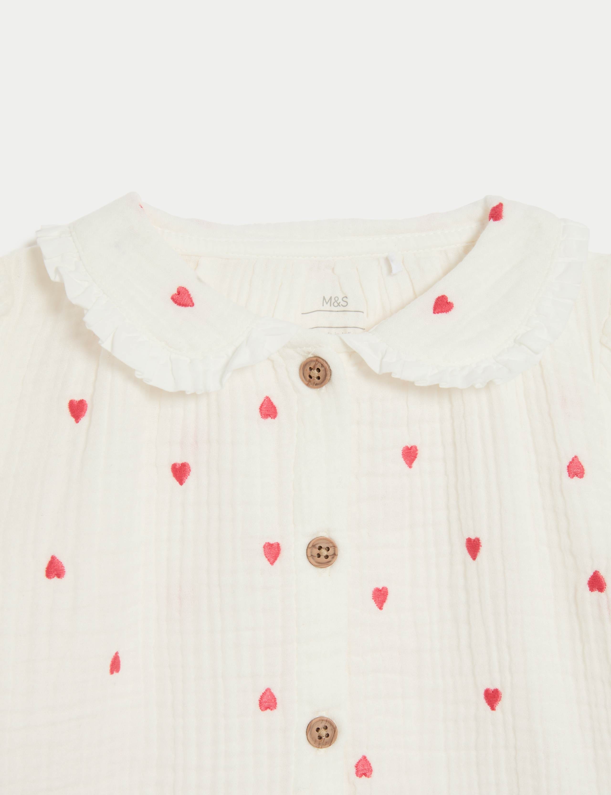 2pc Cotton Rich Heart Embroidered Outfit (0-3 Yrs) 5 of 6