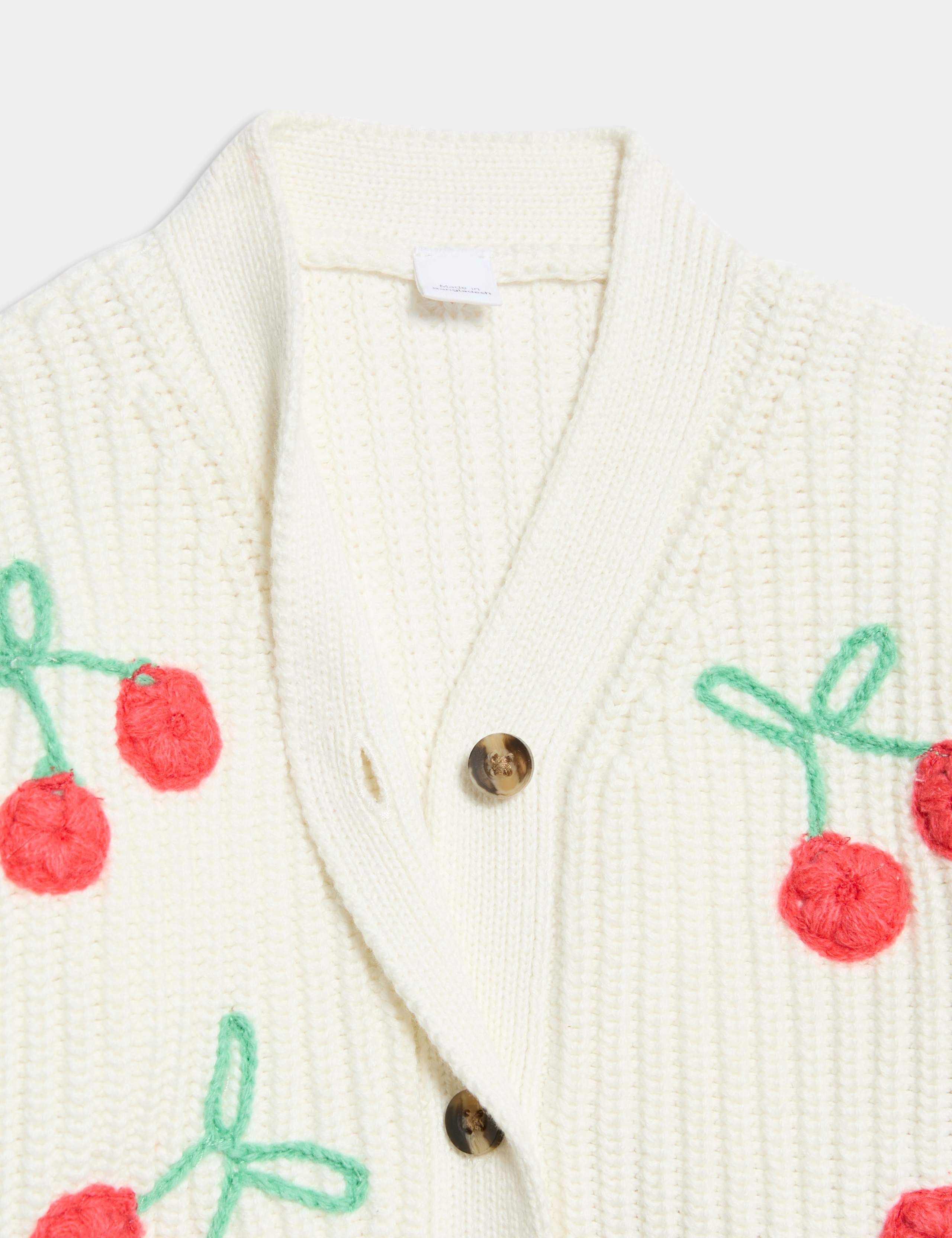 Pure Cotton Knitted Cherry Cardigan (0-6 Yrs) 3 of 3