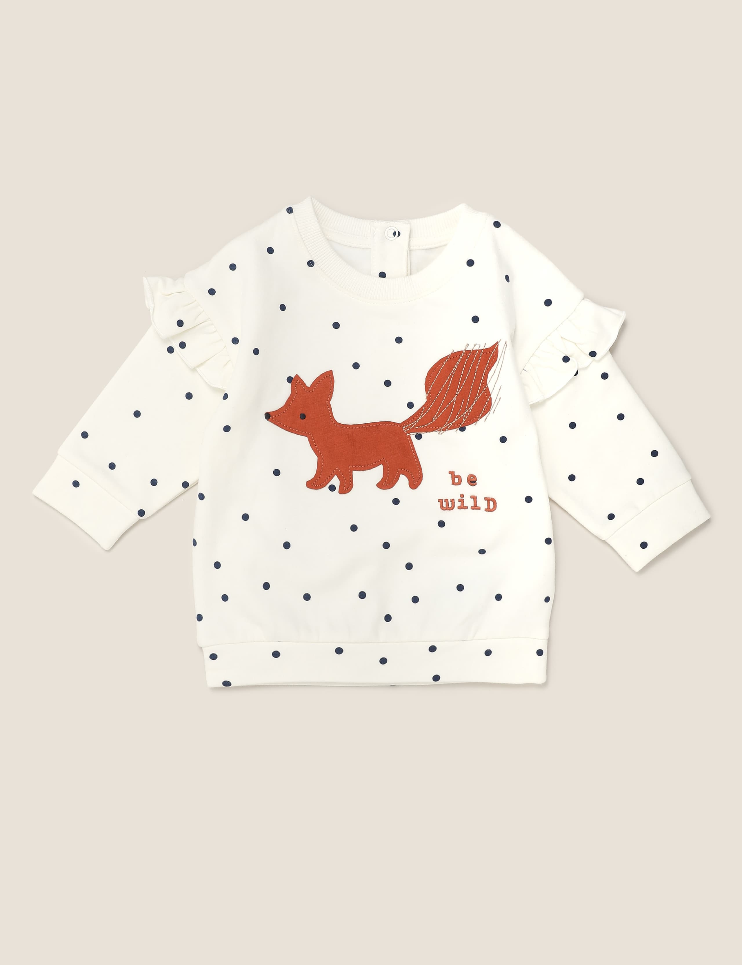 Jersey Spot Print Fox Applique Sweatshirt (0-3 Yrs) 1 of 2