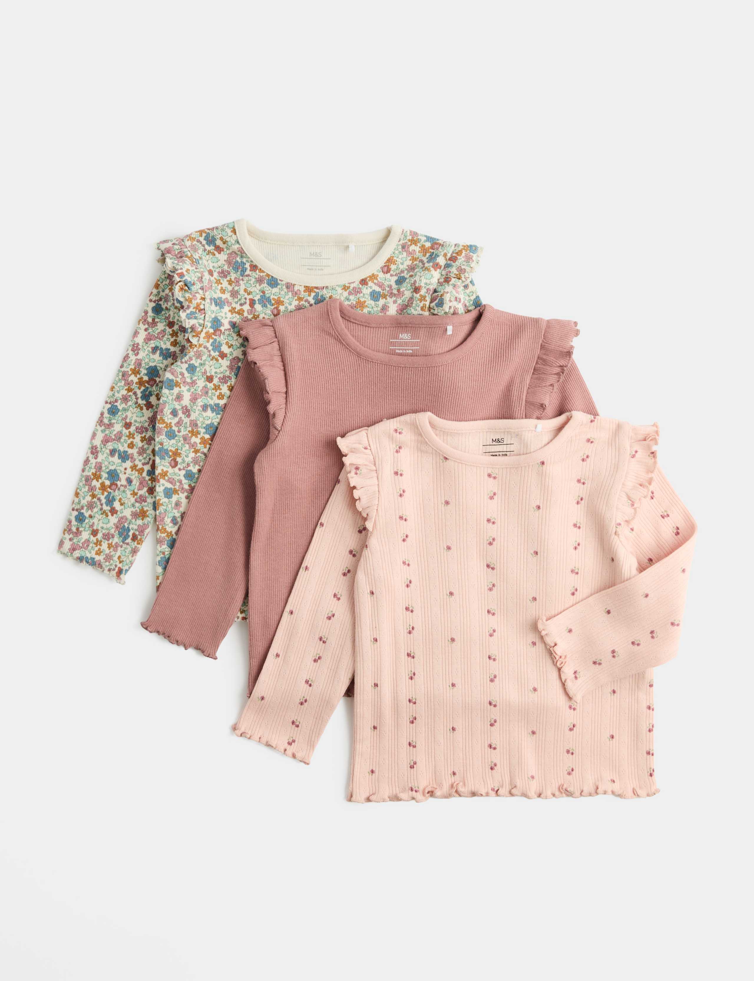 3 Pack Pure Cotton Jersey Floral Tops (0-5 Yrs) 1 of 2