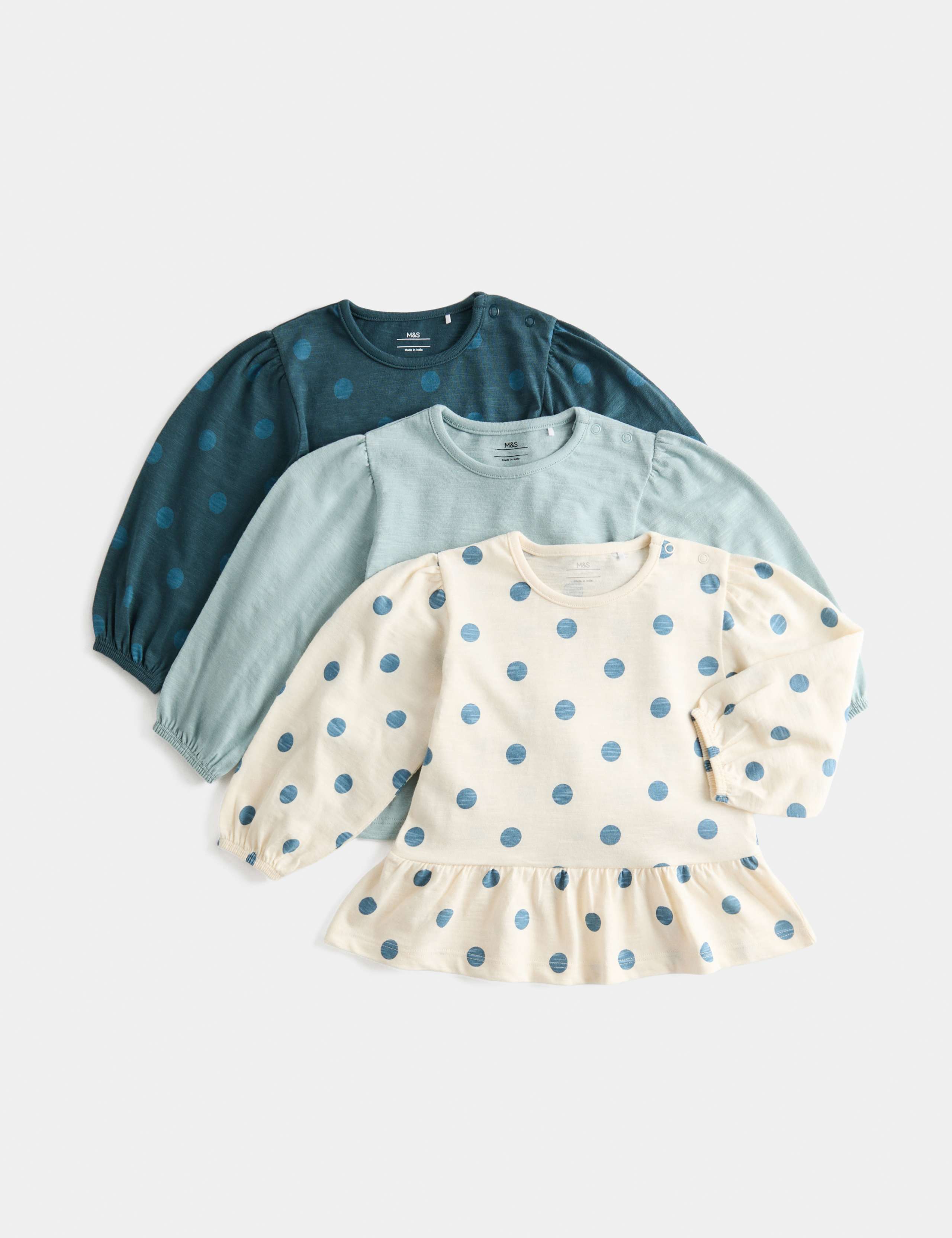 3 Pack Pure Cotton Spotty Tops (0-5 Yrs) 1 of 2