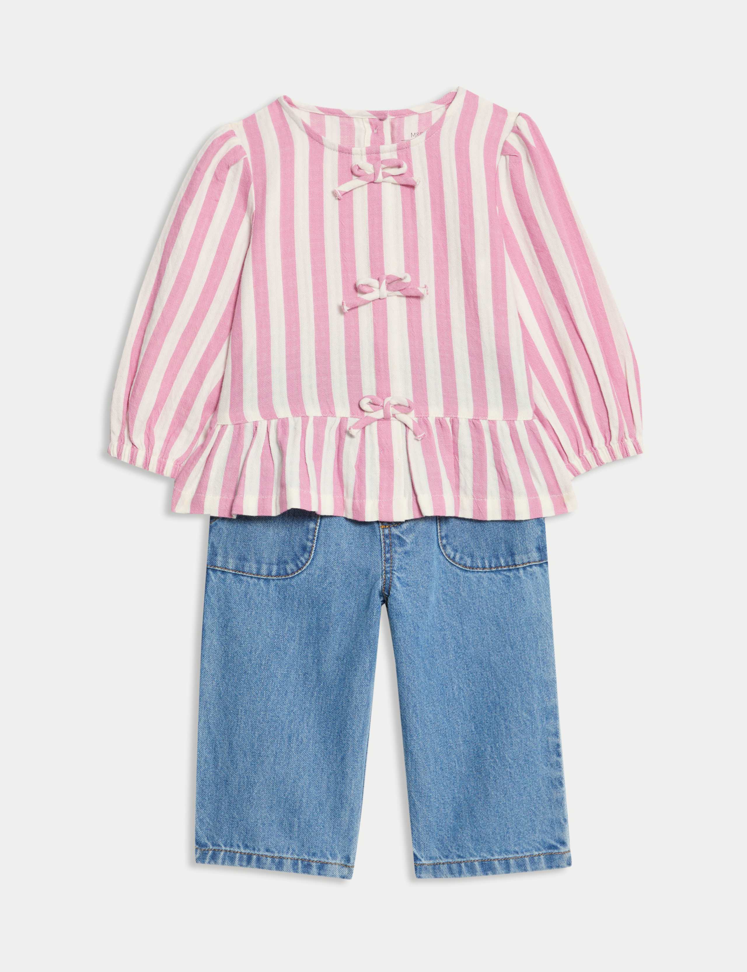 2pc Pure Cotton Striped Top & Jeans Outfit (0-6 Yrs) 2 of 7