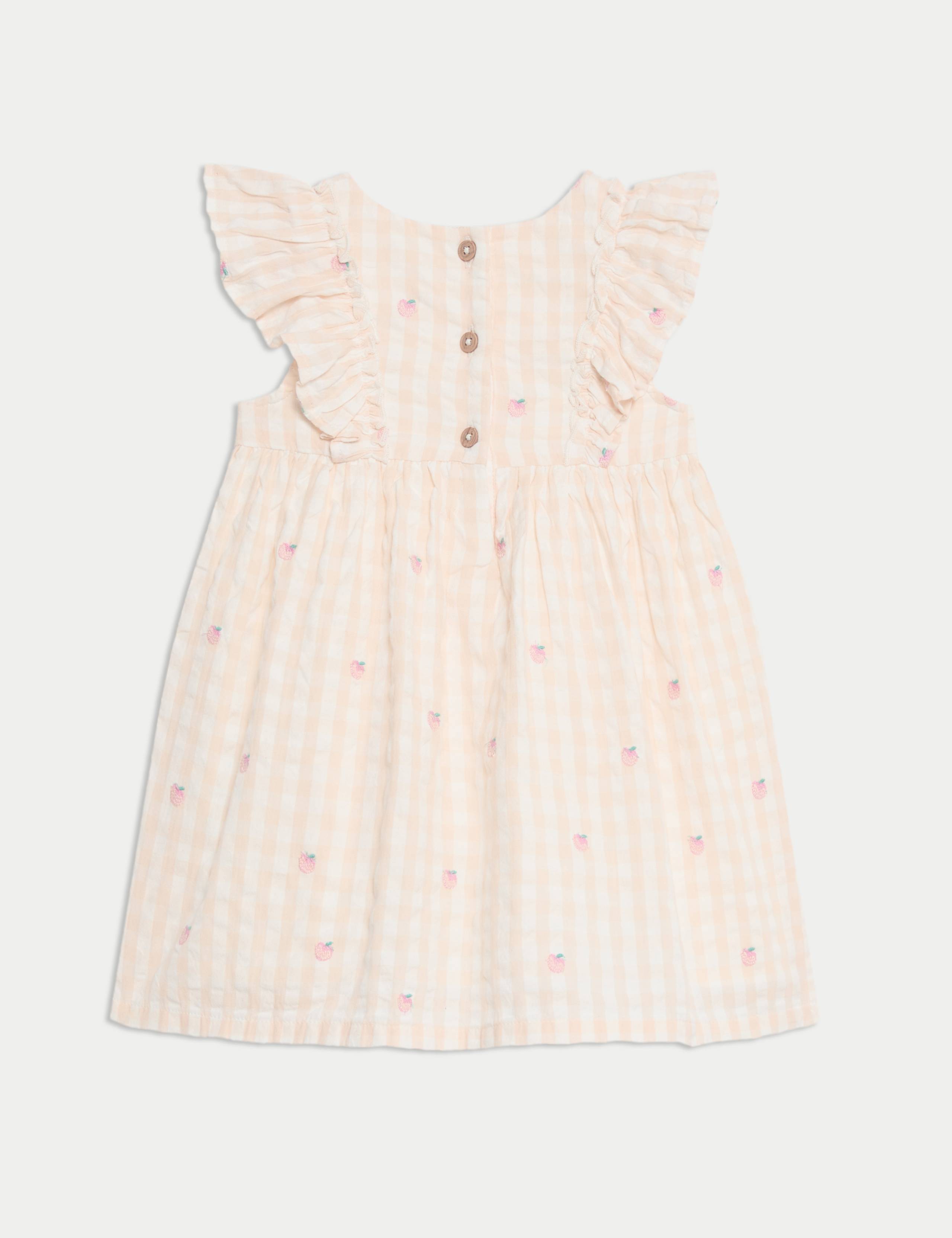 Pure Cotton Peach Gingham Dress (0 Mths-6 Yrs) 2 of 3