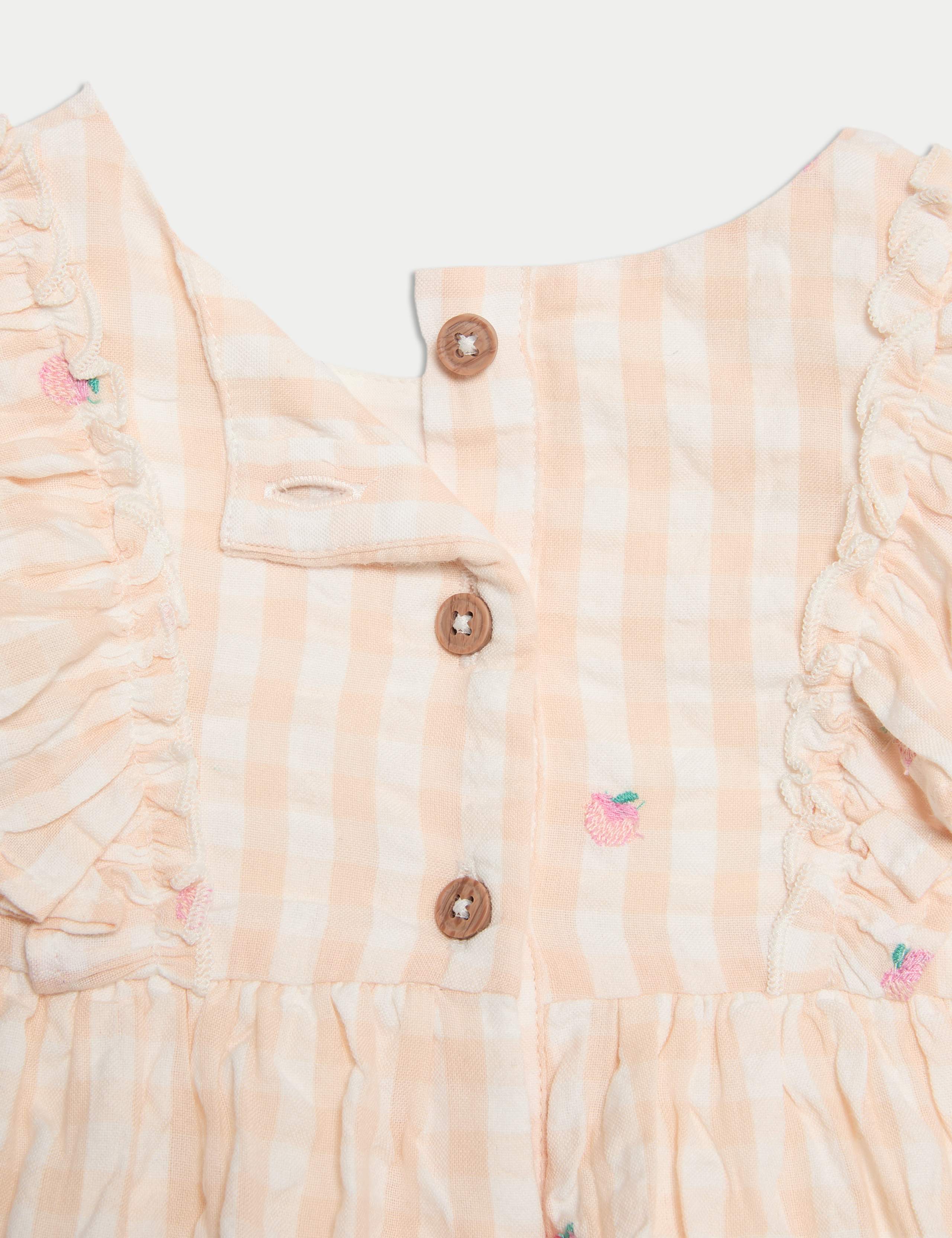 Pure Cotton Peach Gingham Dress (0 Mths-6 Yrs) 3 of 3
