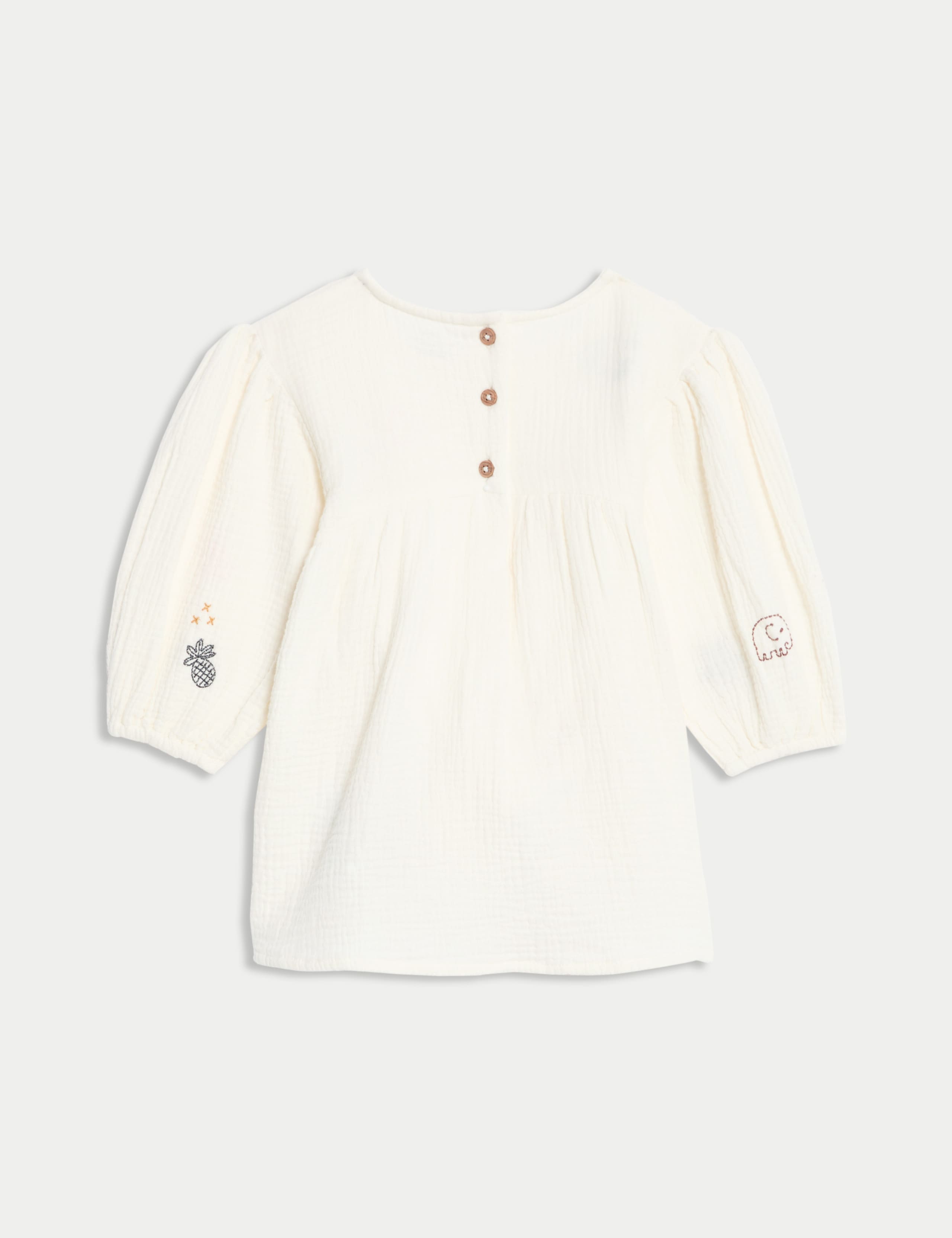 Pure Cotton Embroidered Puff Sleeve Dress (0-6 Yrs) 2 of 3