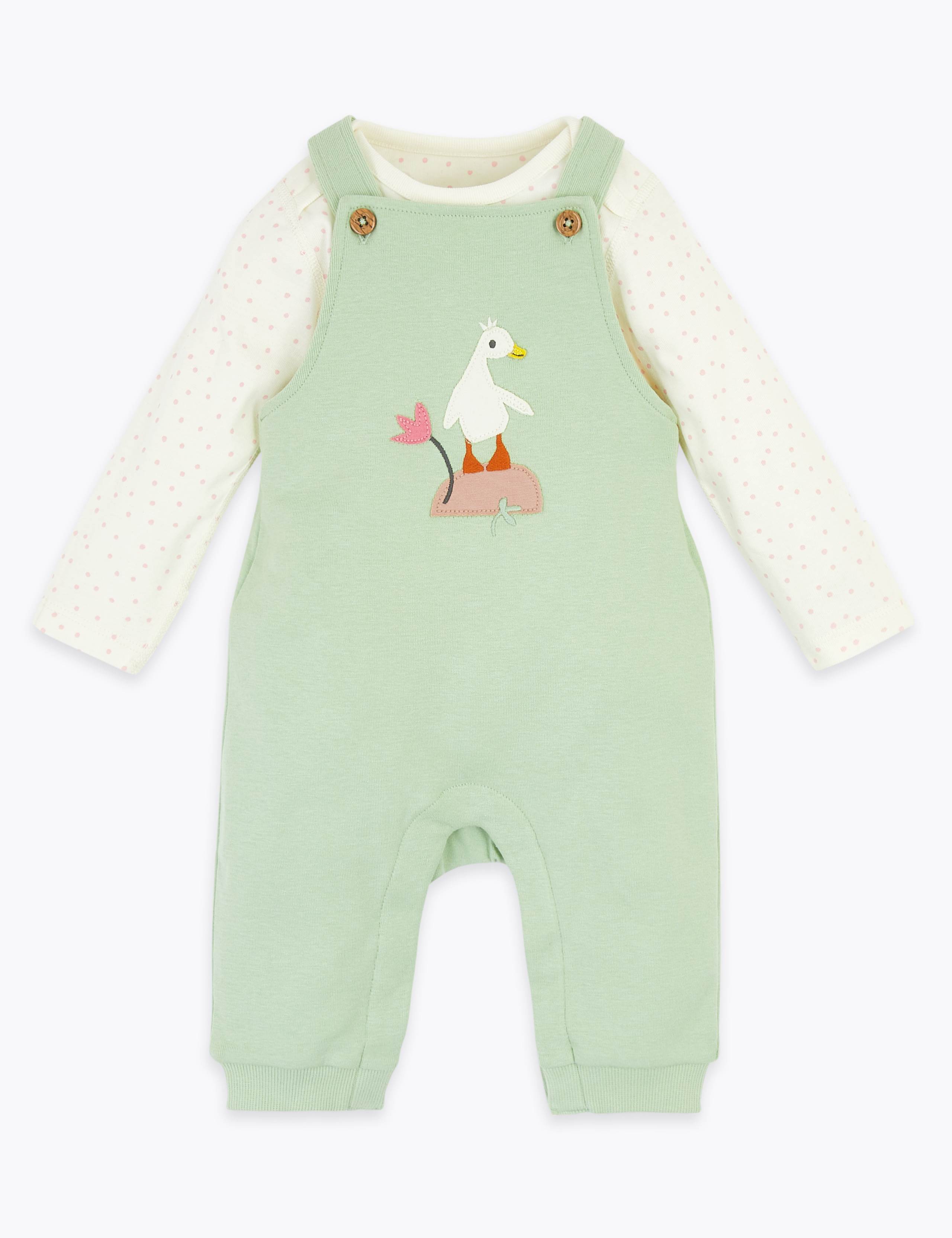 2pc Cotton Duck Dungarees Outfit (7lbs-12 Mths) 1 of 6