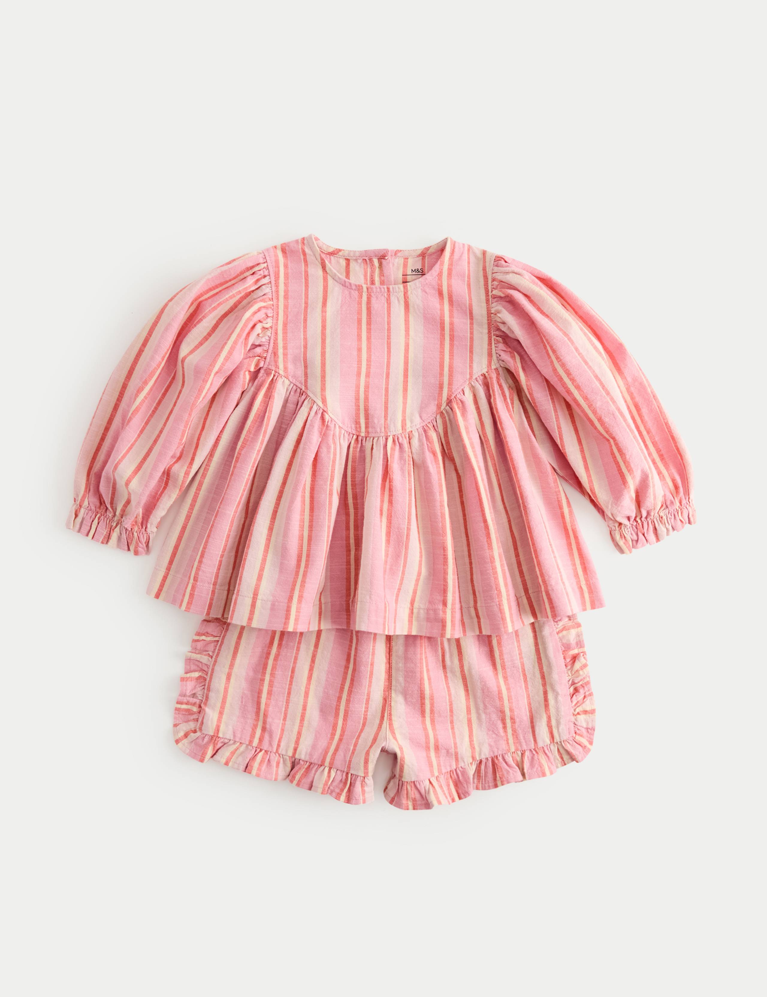 Pure Cotton Striped Top & Bottom Outfit (0-5 Yrs) 1 of 3