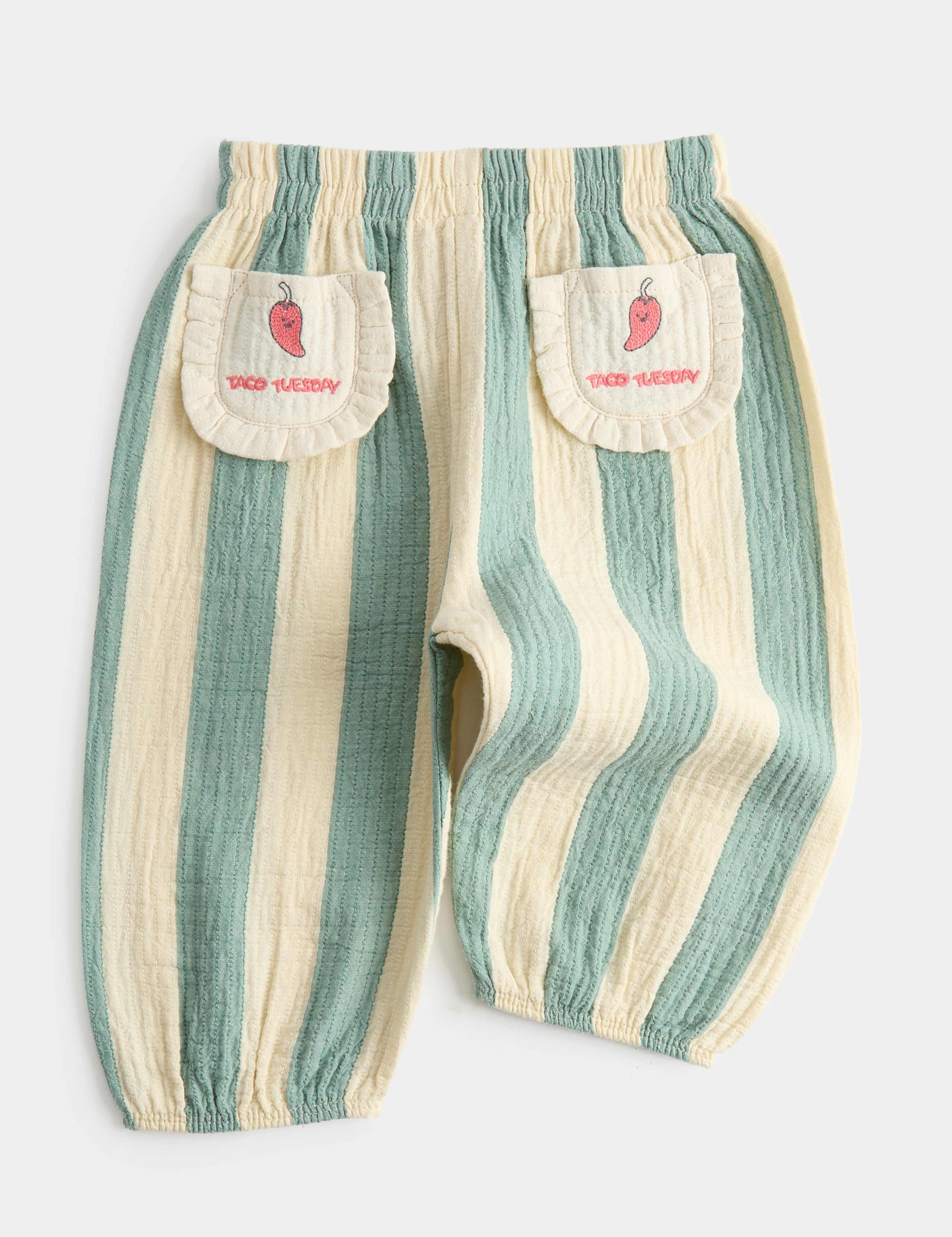 Pure Cotton Striped Taco Tuesday Trousers (0-5 Yrs) 2 of 4